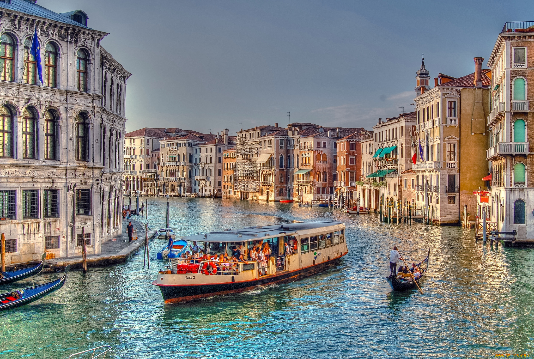 города, венеция, италия, катер, туристы, вода, канал