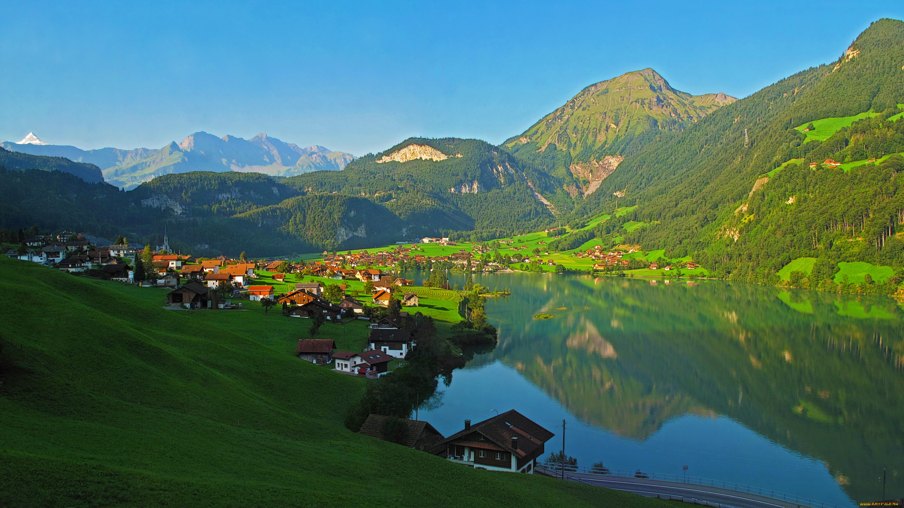 швейцария, лунгерн, города, пейзажи, пейзаж, городок, река