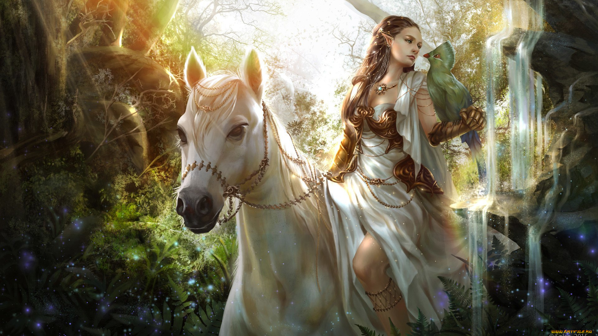 фэнтези, эльфы, девушка, лошадь