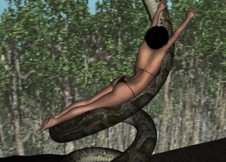 Картинка 3д+графика фантазия+ fantasy девушка взгляд фон змея
