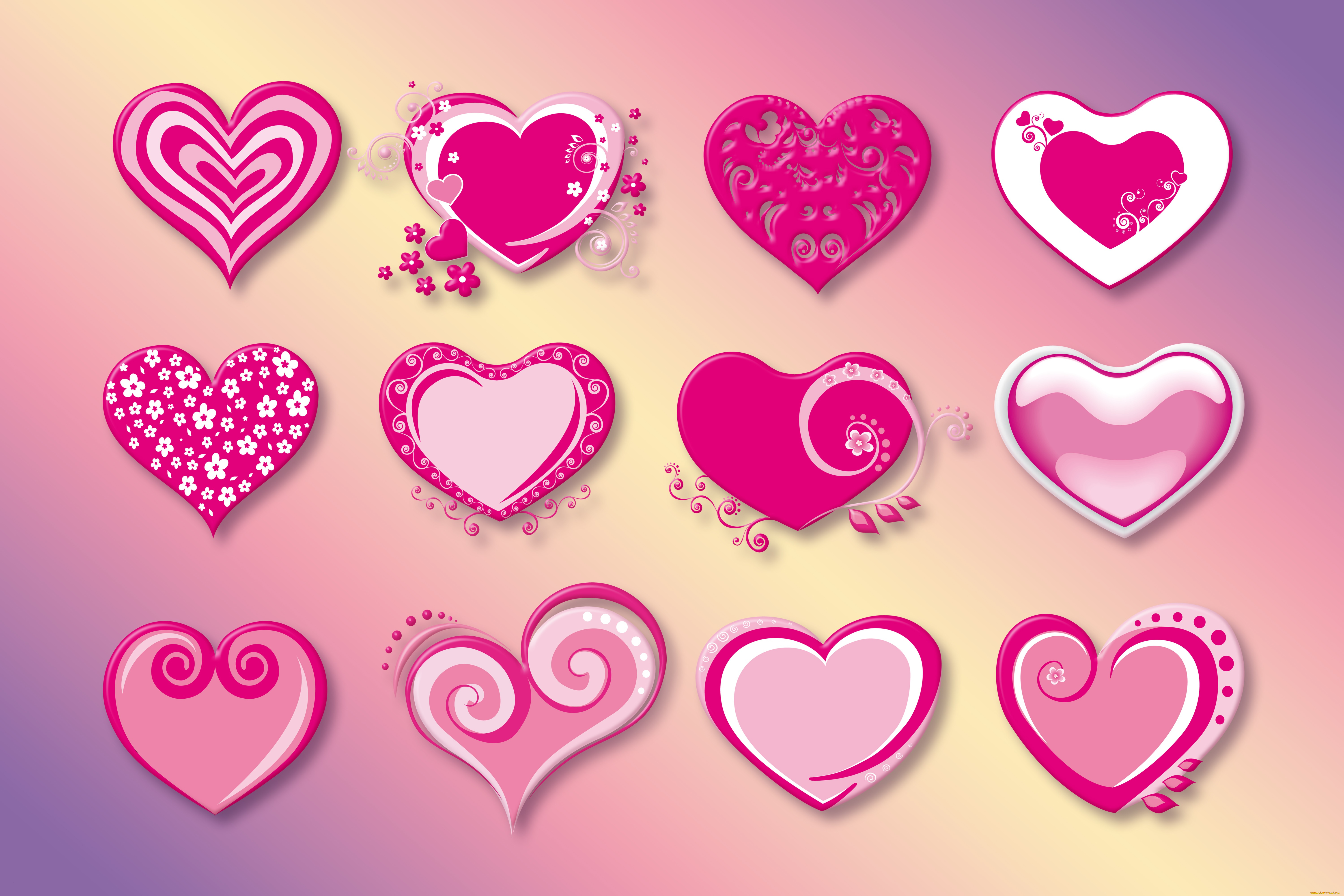 праздничные, день, святого, валентина, , сердечки, , любовь, love, hearts, pink, сердечки, red, vector, valentine