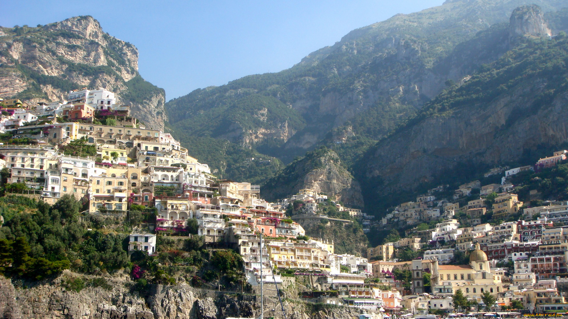 positano, италия, города, амальфийское, лигурийское, побережье, дома, море, горы