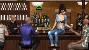 Картинка 3д+графика люди+ people девушка взгляд мужчины бар улыбка напитки
