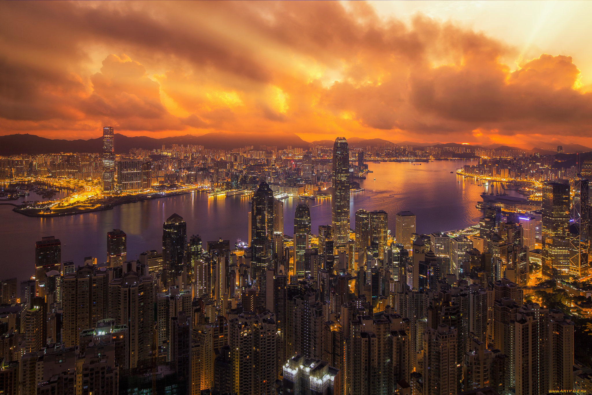 victoria, peak, , victoria, harbor, , hongkong, city, , kowloon, city, города, гонконг, , китай, панорама, огни, ночь