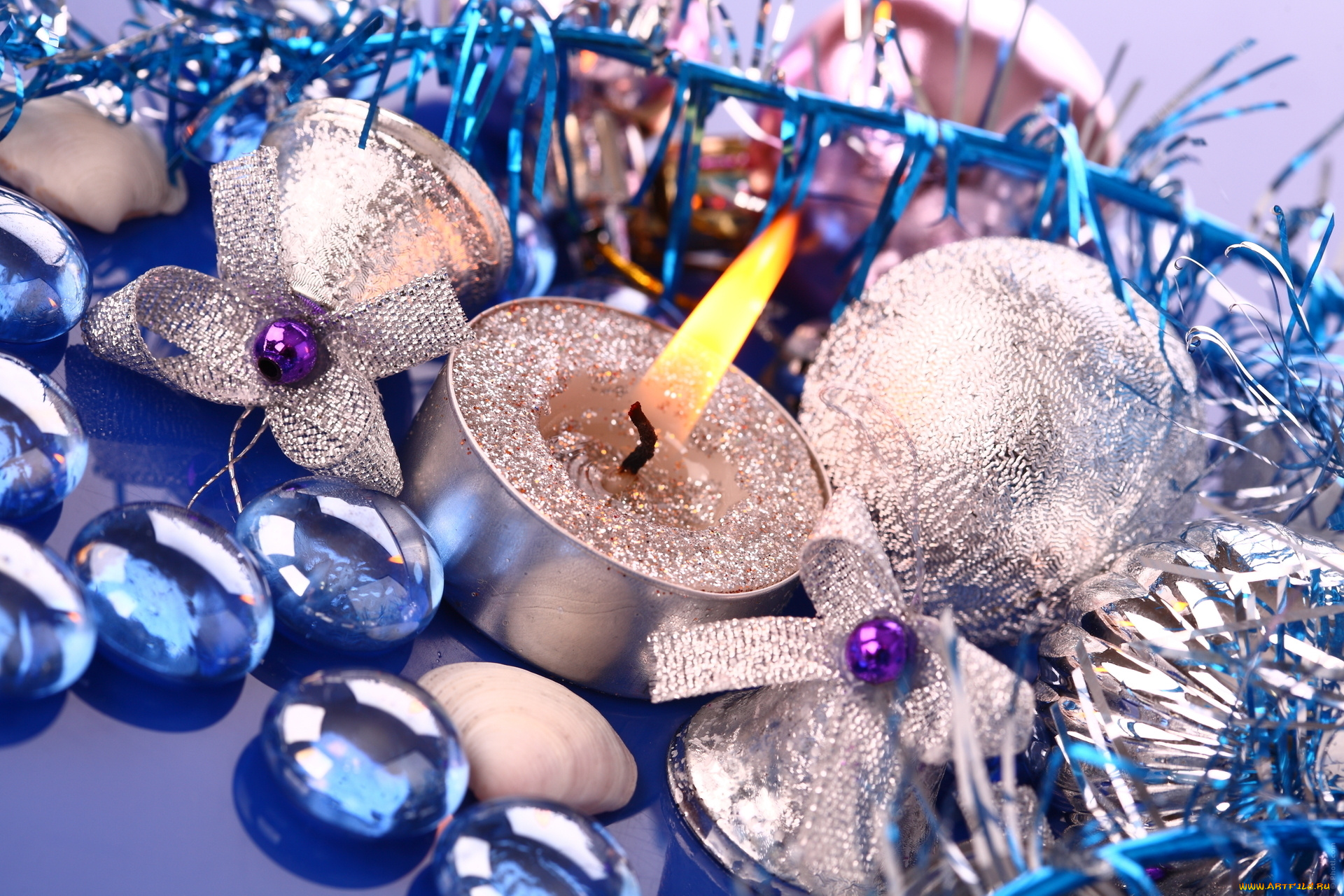 праздничные, новогодние, свечи, украшения, мишура, колокольчики, свеча, шарик