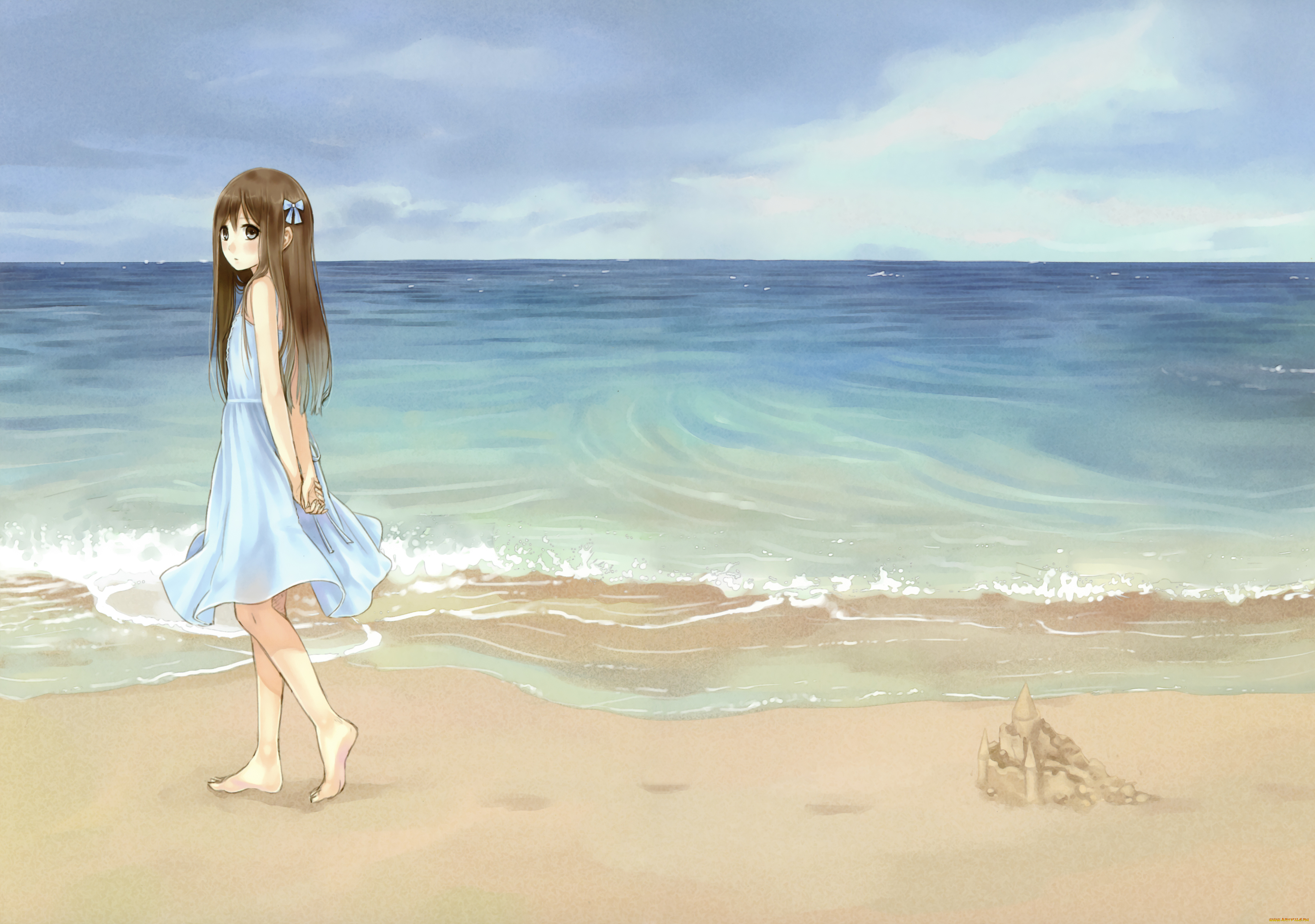 аниме, *unknown, другое, девушка, пляж, море