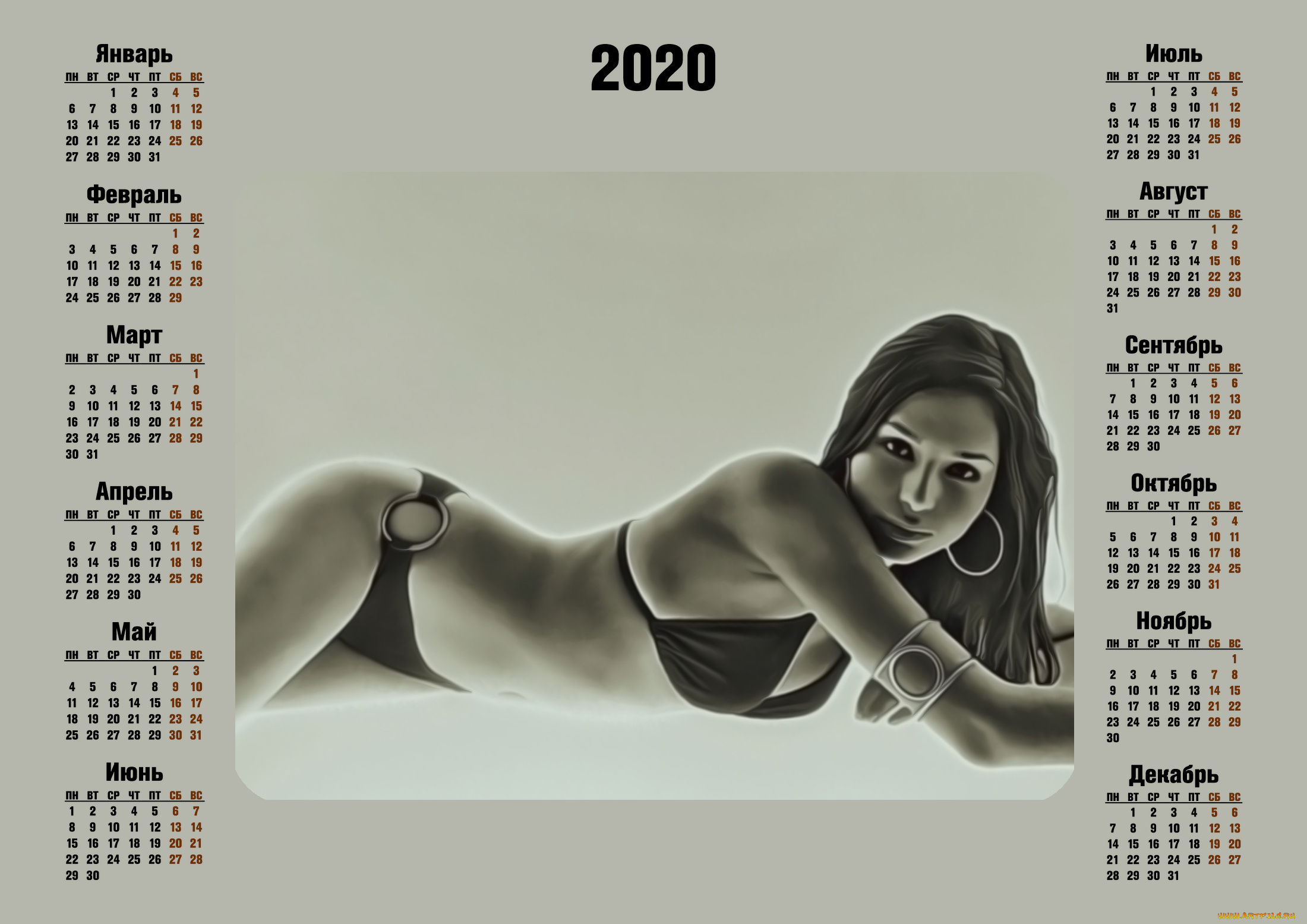 календари, компьютерный, дизайн, 2020, модель, calendar, взгляд, девушка, купальник