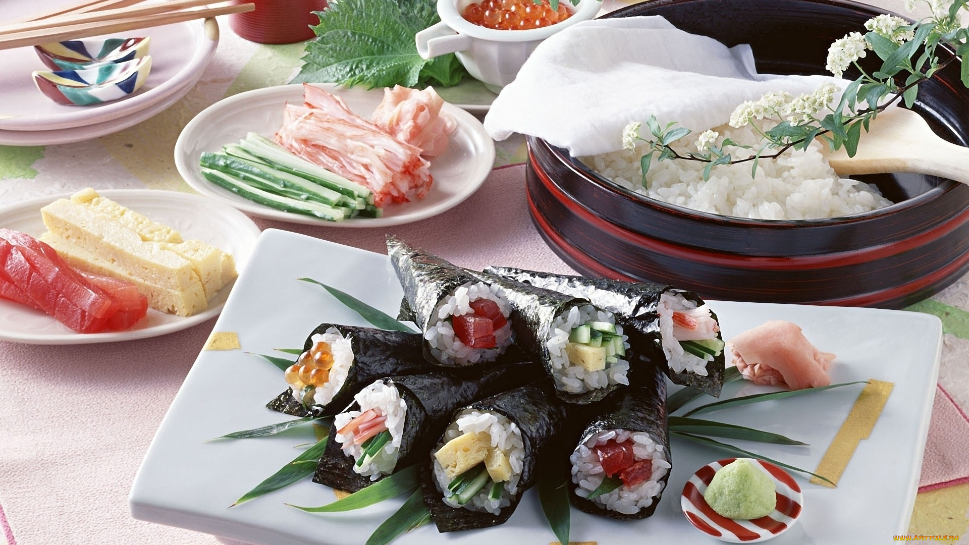 еда, рыба, морепродукты, суши, роллы, тарелки, рис, палочки, японская, кухня
