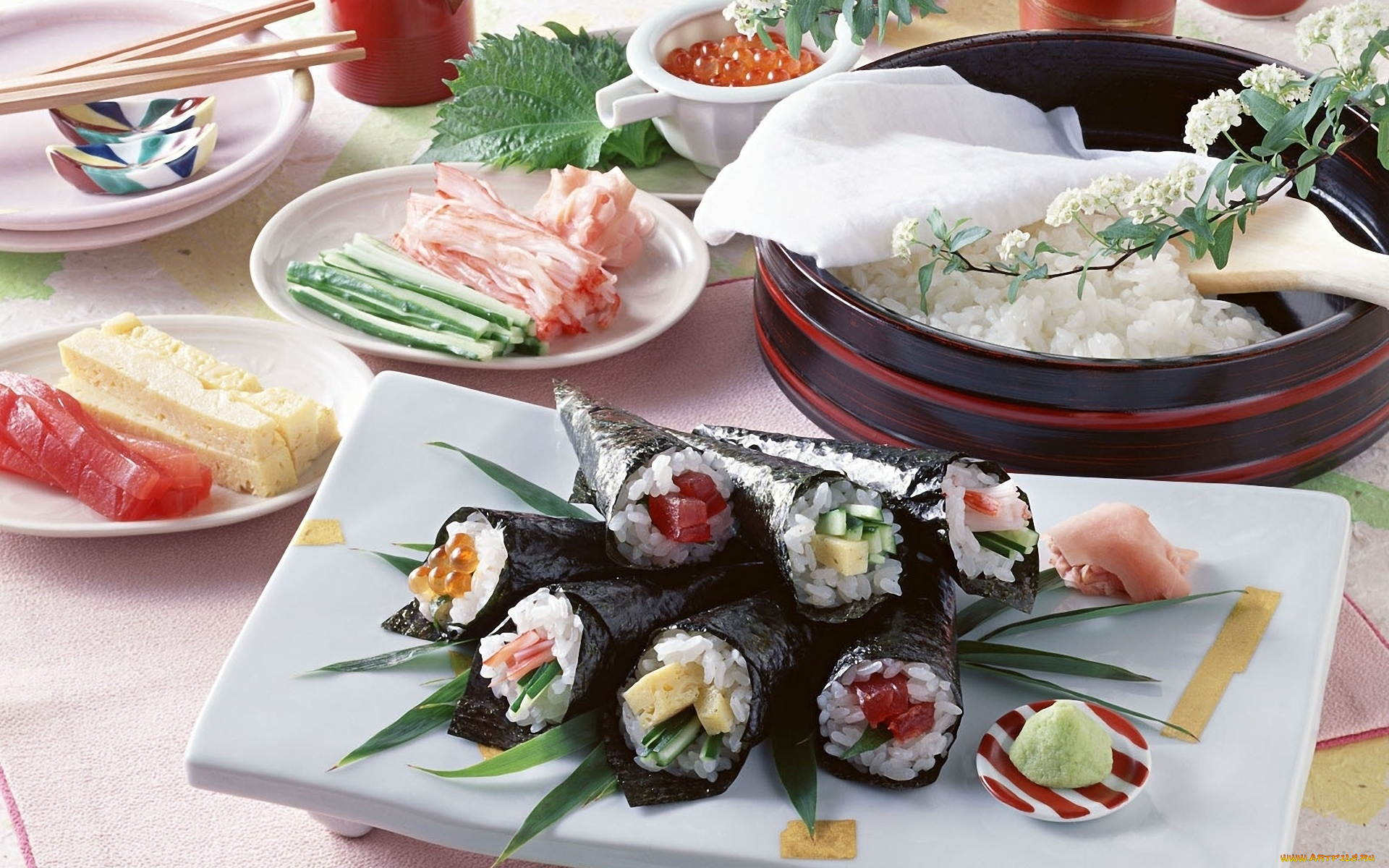 еда, рыба, морепродукты, суши, роллы, тарелки, рис, палочки, японская, кухня