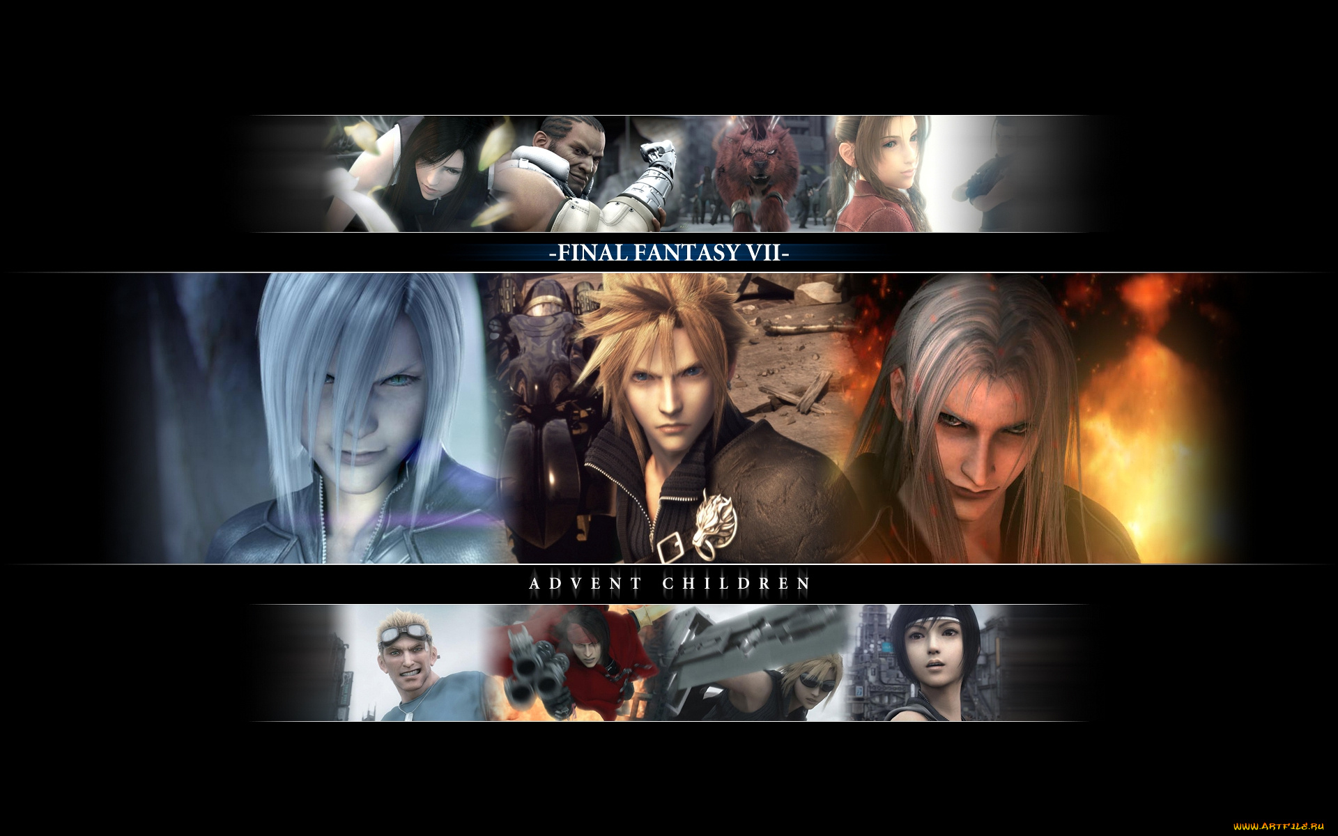 видео, игры, final, fantasy, vii, , advent, children, vincent, aerith, kadaj, sephiroth, cloud, valentaine, redxii, cid, меч, tifa, lockhart, barret, yuffie