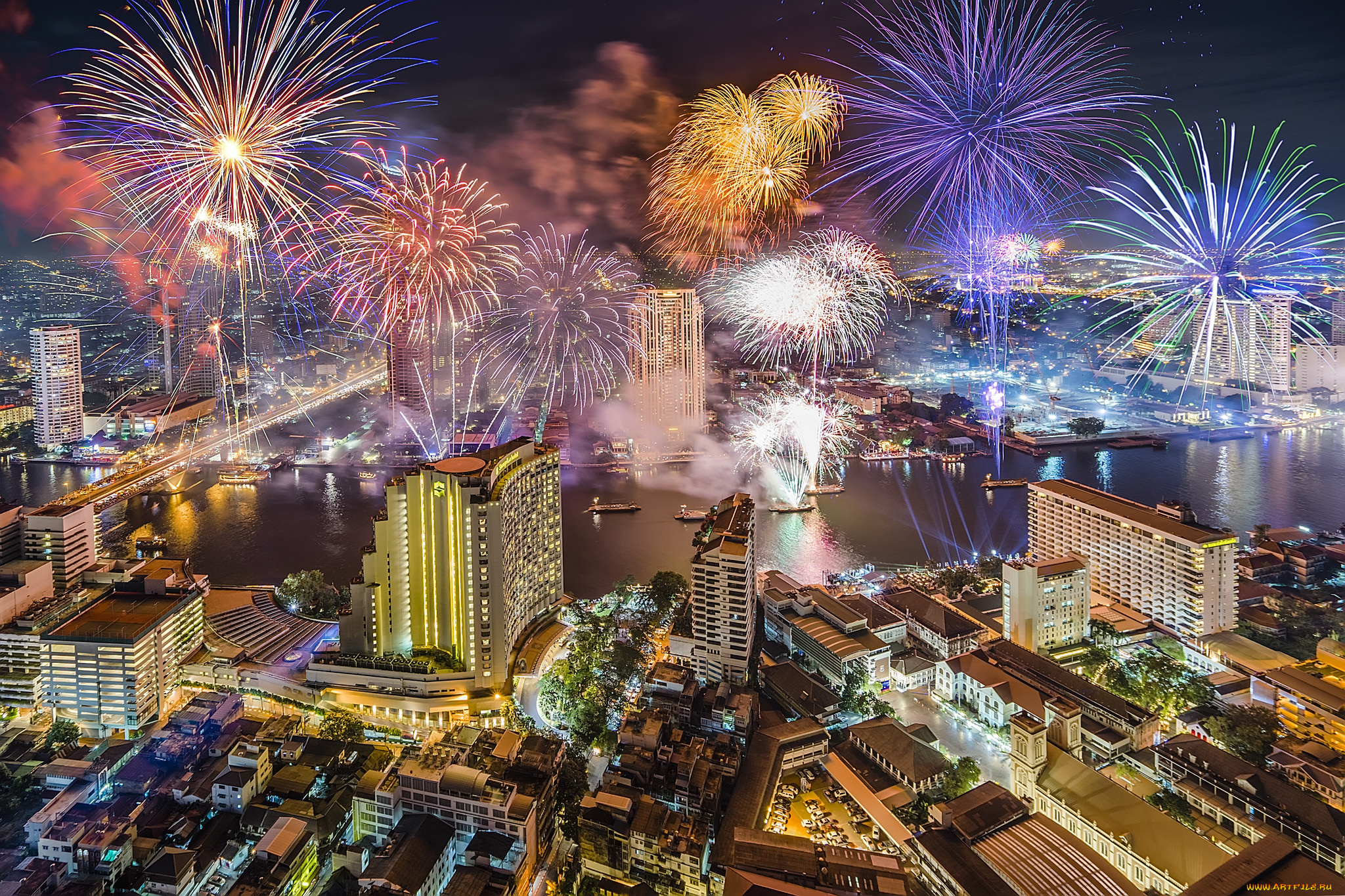 bangkok, new, year, 2016, города, бангкок, , таиланд, ночь, фейерверк