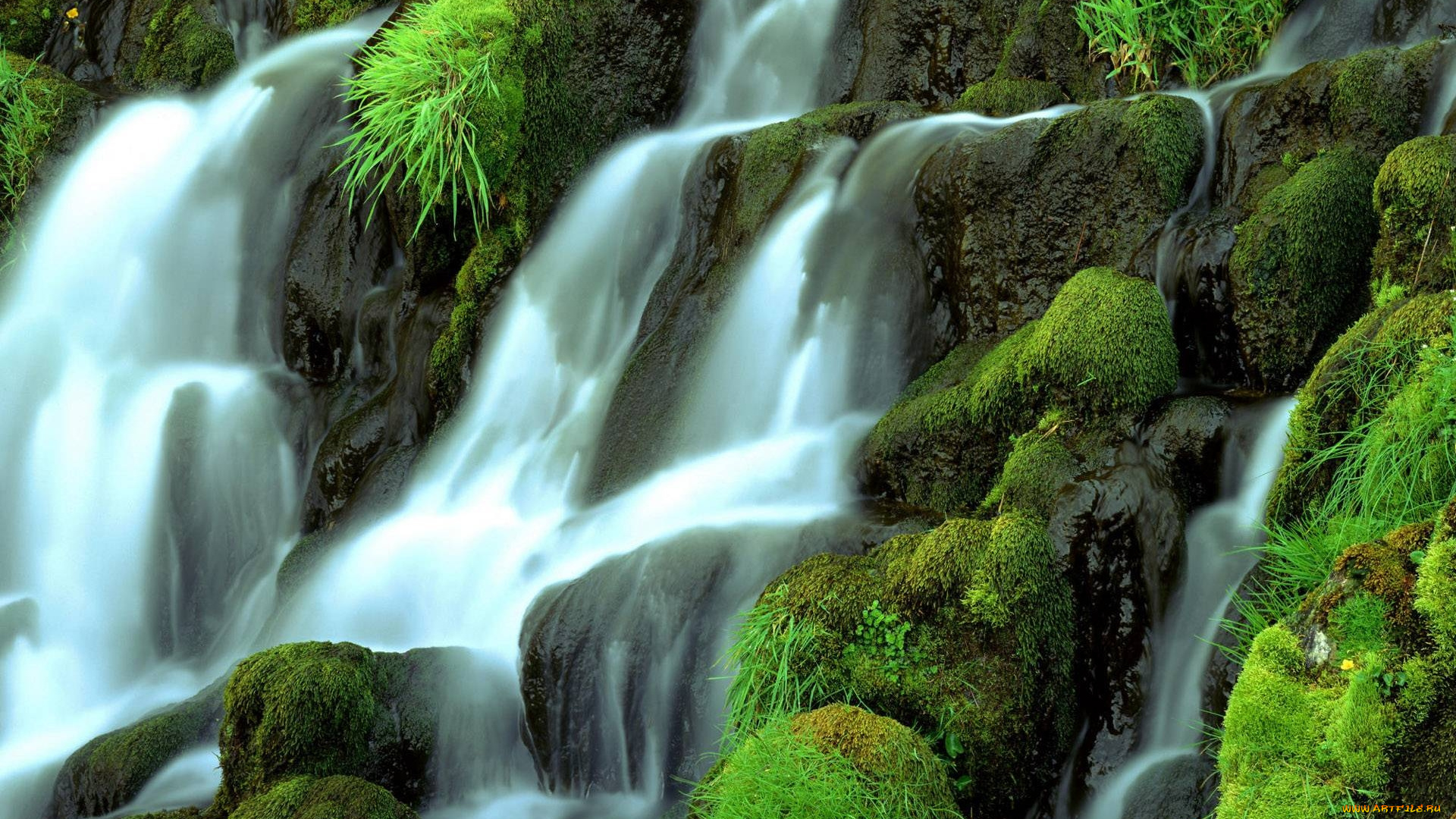 природа, водопады, камни, поток