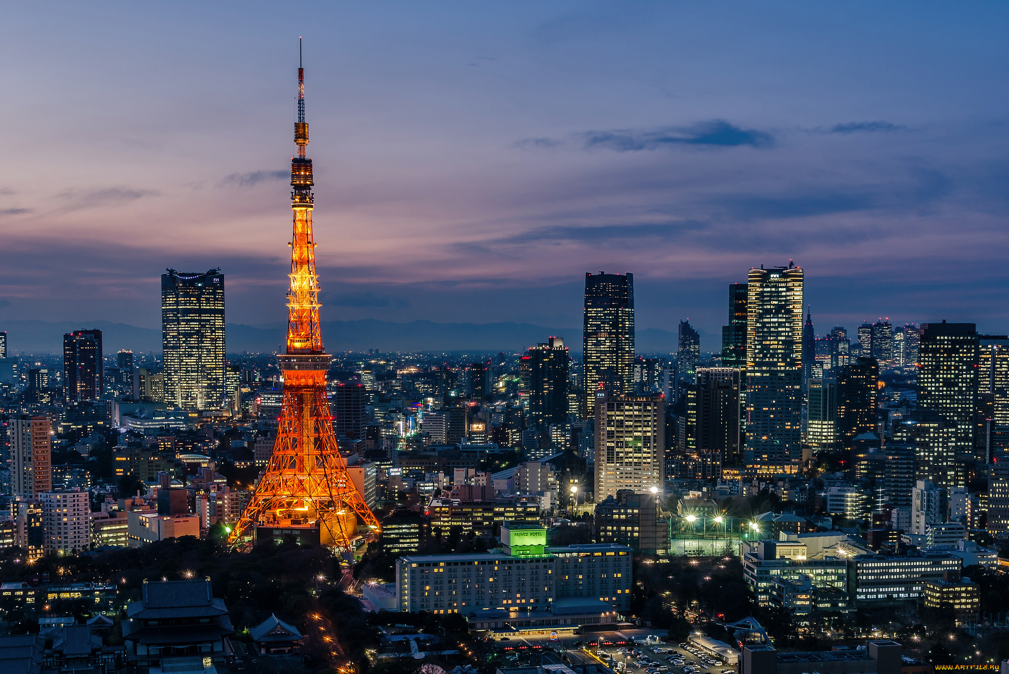 postcard, tokyo, города, токио, , Япония, небоскрёбы, дома, огни, ночь, башня