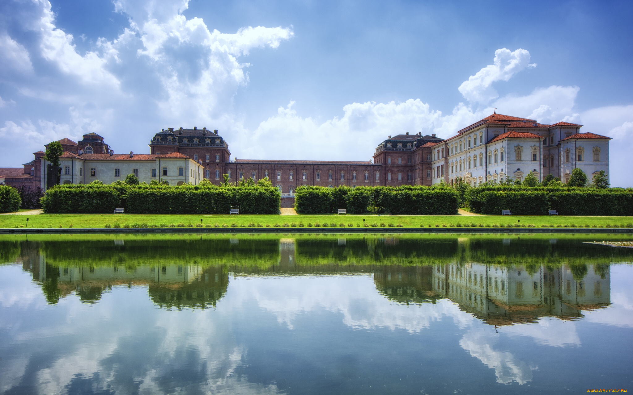 royal, palace, of, venaria, reale, italy, города, дворцы, замки, крепости, италия, отражение, пруд, дворец, венария, венария-реале