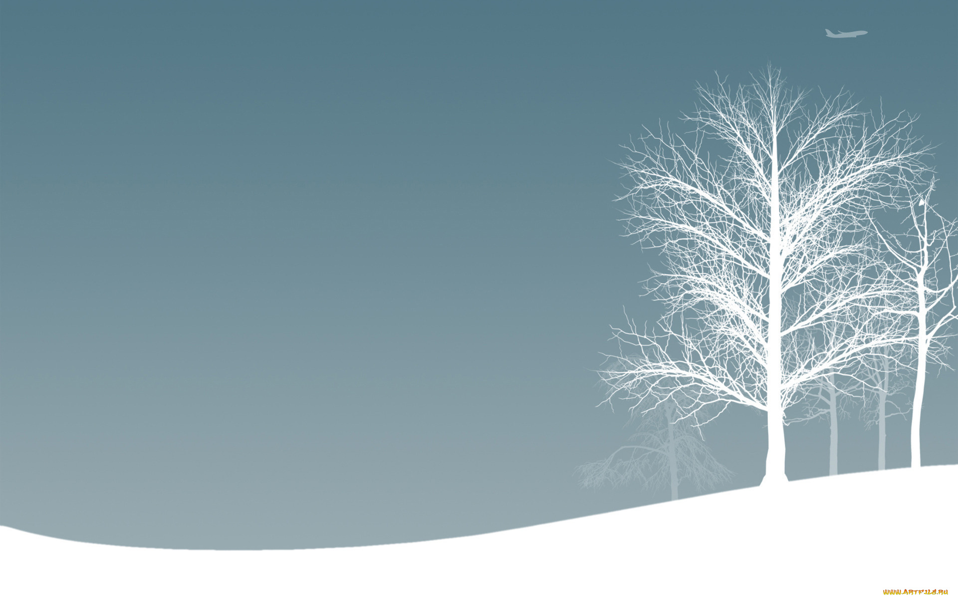 векторная, графика, дерево, самолет, зима, снег