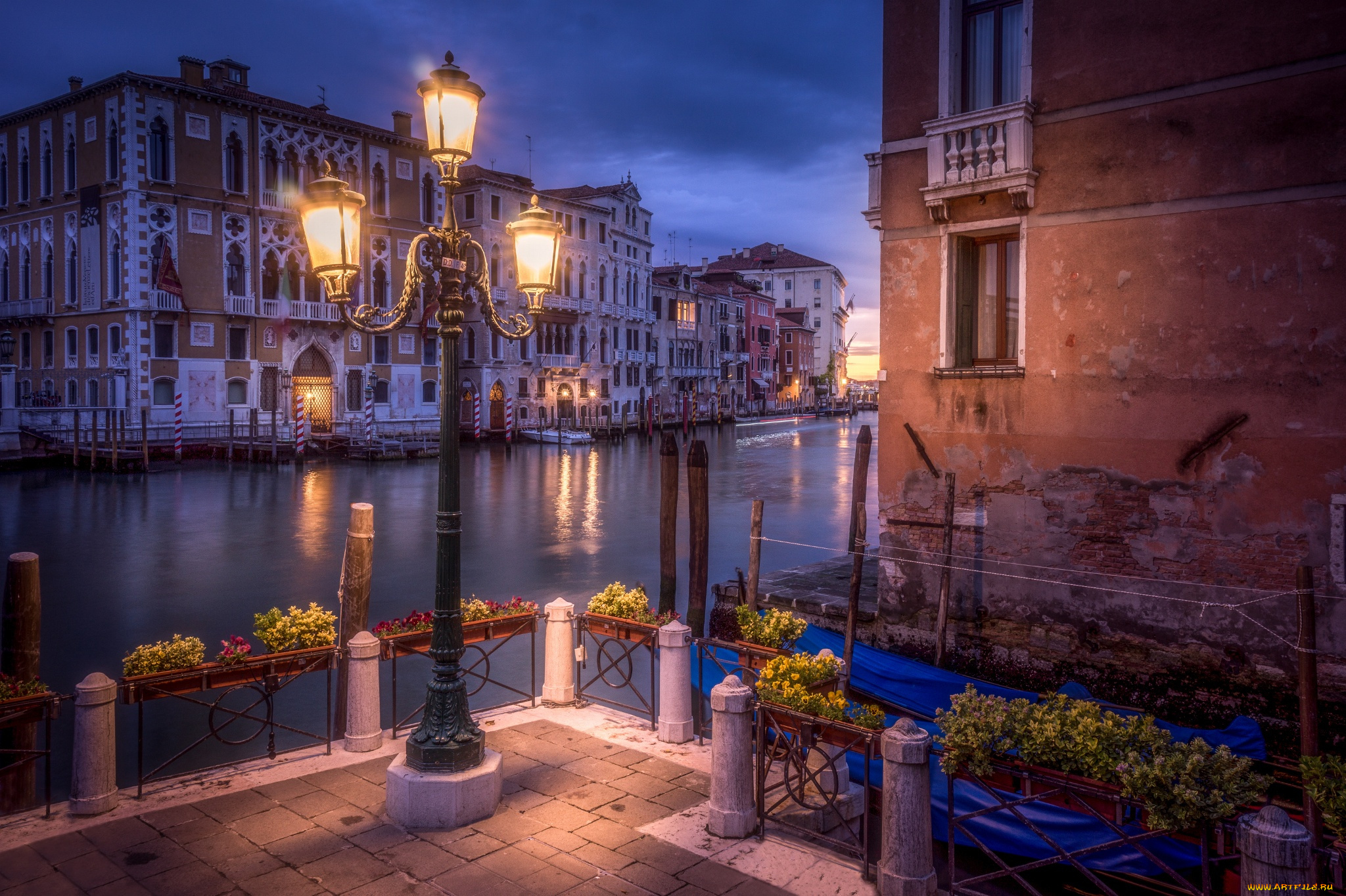города, венеция, , италия, фонарь, огни, вечер, вода, канал, дома, город, венеция