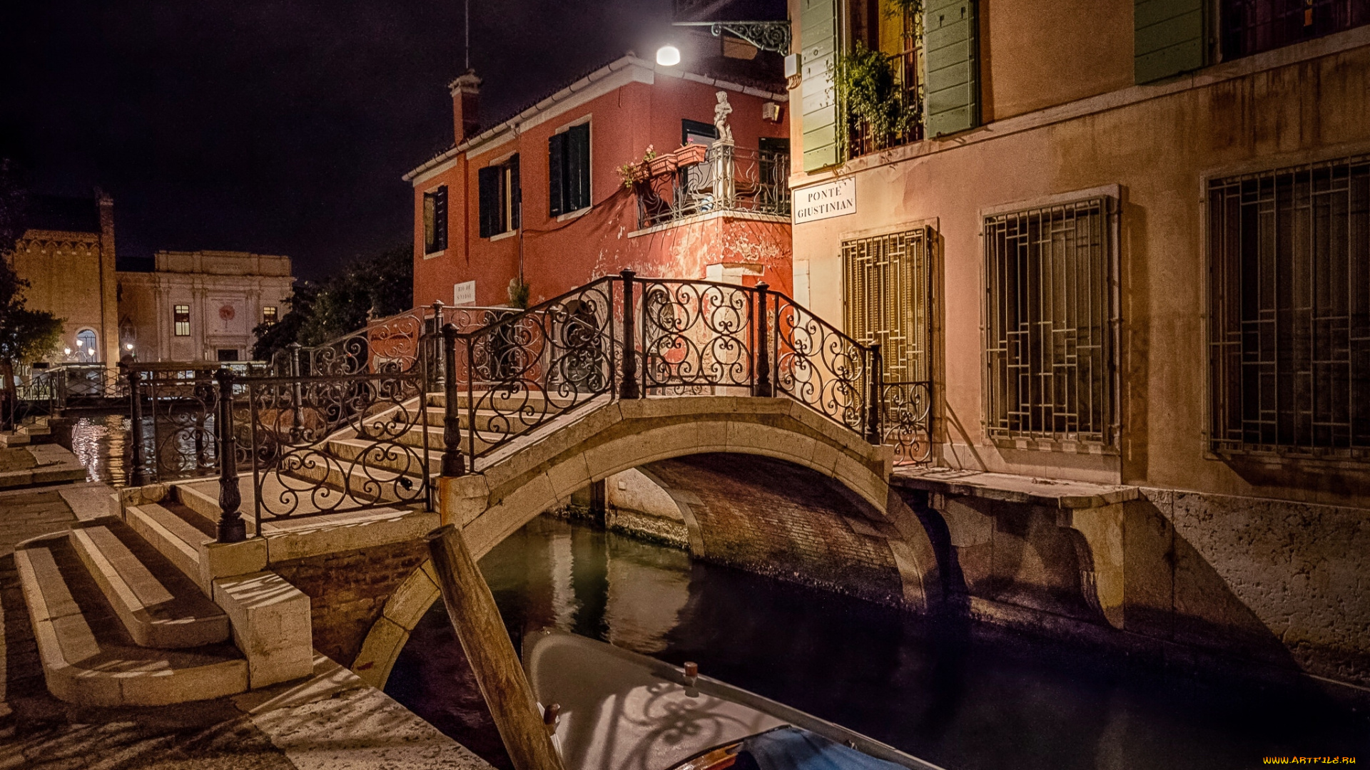 venice, at, night, города, венеция, , италия, мостик, канал