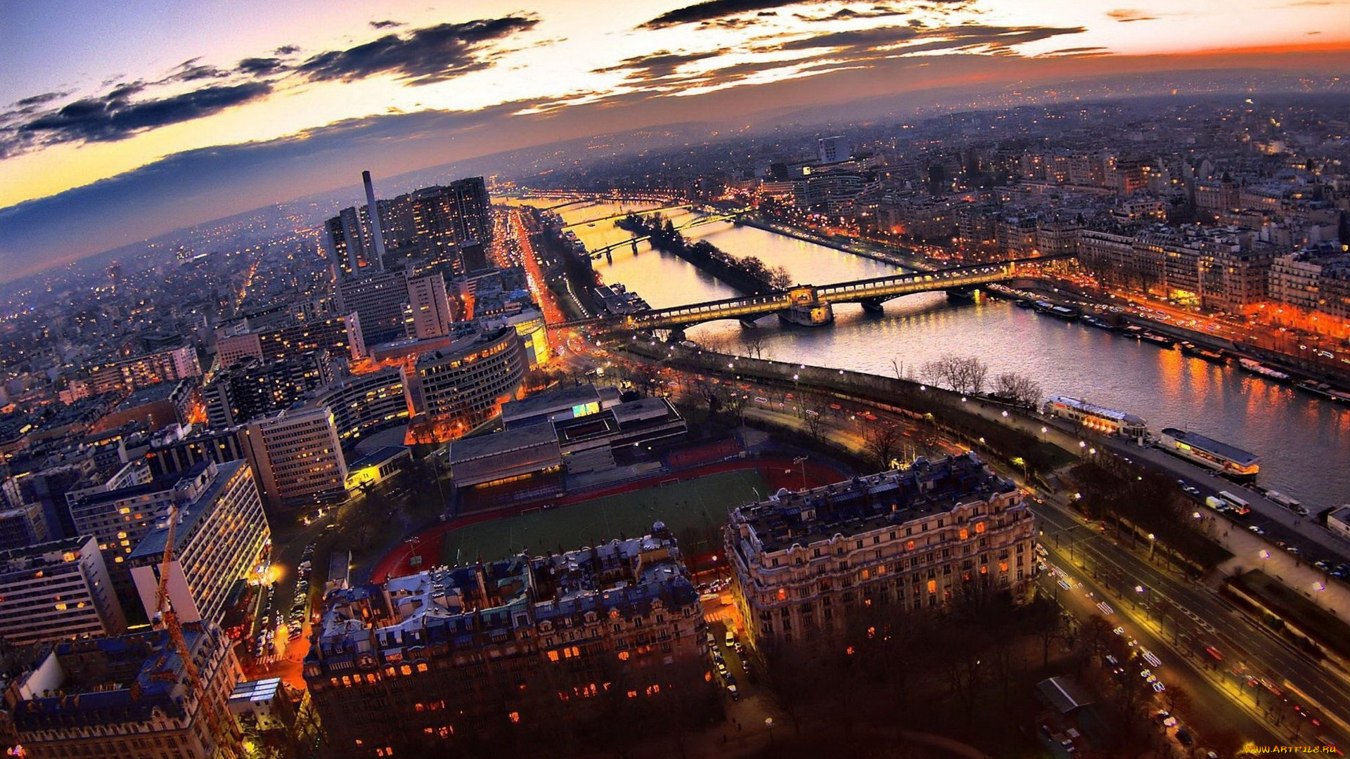 города, париж, франция, река, мосты, здания, огни