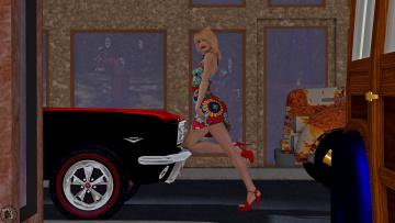 Картинка 3д+графика люди+ people взгляд девушка платье автомобили фон
