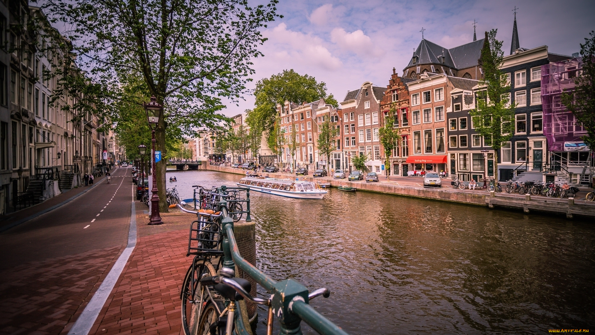 города, амстердам, , нидерланды, велосипеды, канал
