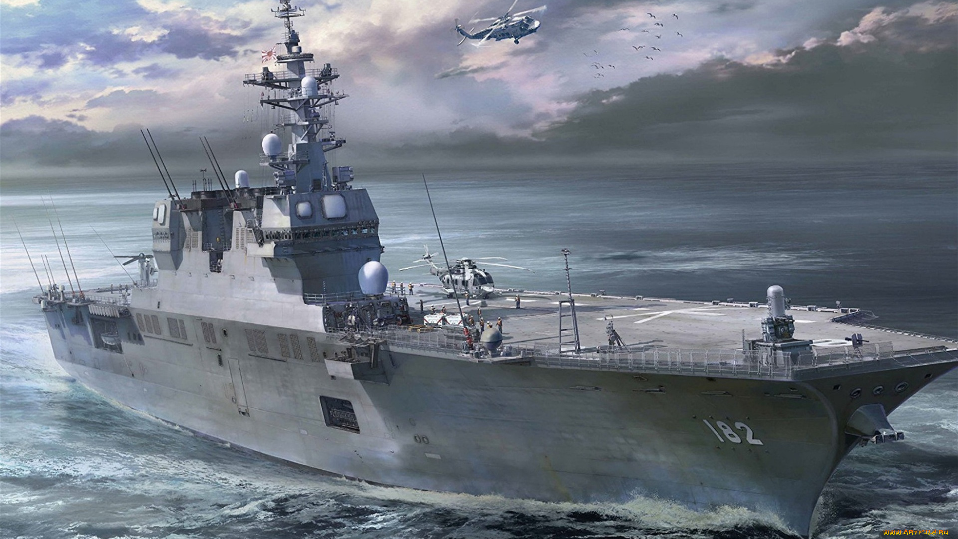 jds, ise, ddh-182, hyuga, class, корабли, рисованные, hyuga-class, авианосец, японские, морские, силы, самообороны, jmsdf, военный, корабль, вертолетоносец