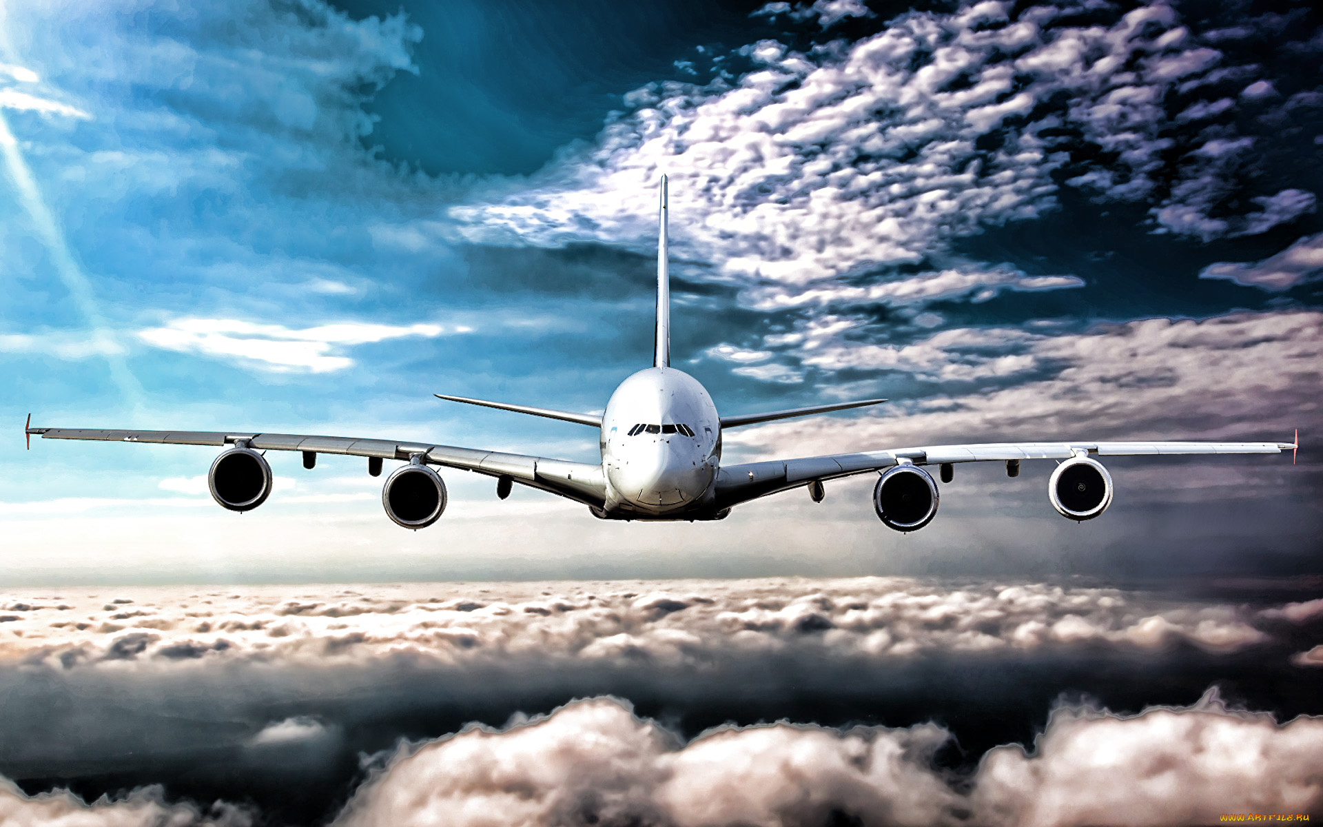 airbus, a380, авиация, пассажирские, самолёты, hdr, airbus, пассажирские, самолеты, авиалайнер, облака, голубое, небо, a380