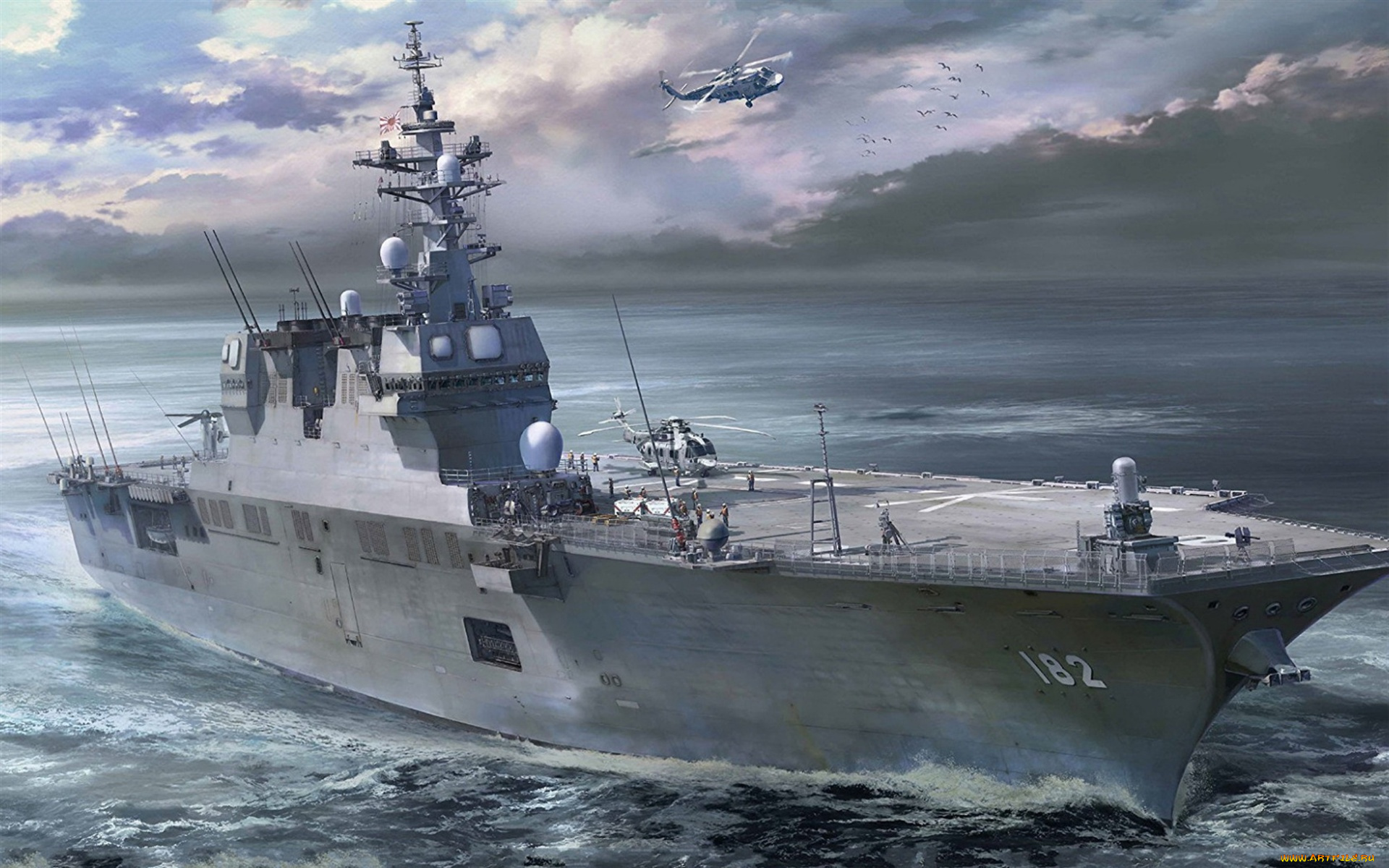 jds, ise, ddh-182, hyuga, class, корабли, рисованные, hyuga-class, авианосец, японские, морские, силы, самообороны, jmsdf, военный, корабль, вертолетоносец