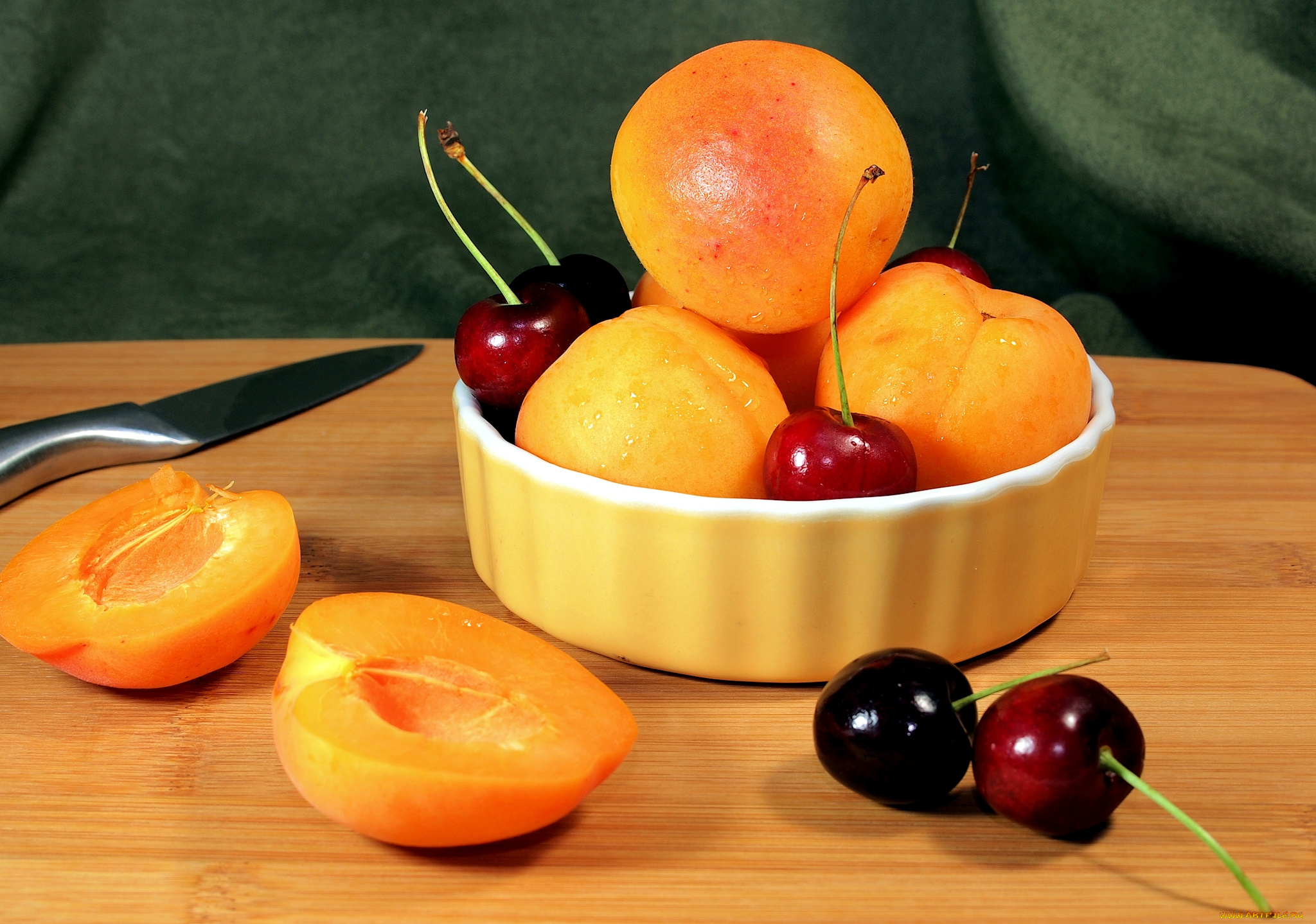 еда, фрукты, ягоды, абрикосы, черешни