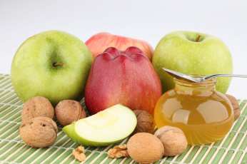 Картинка еда разное мёд орехи яблоки