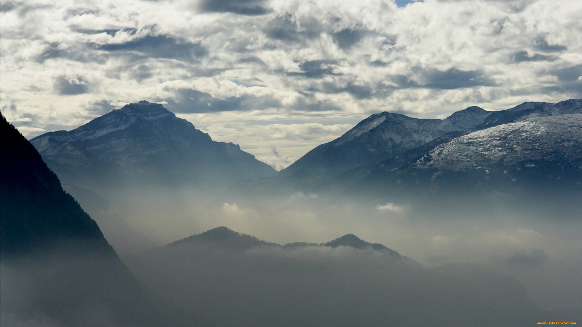 природа, горы, небо, туман, облака
