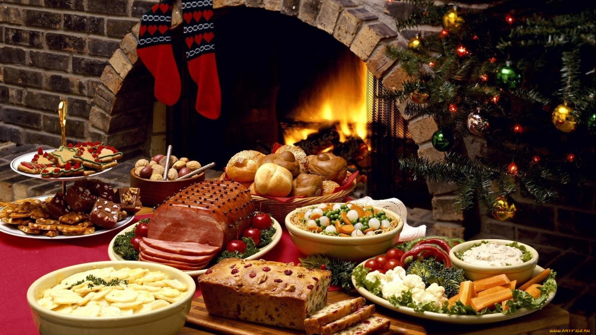 праздничные, угощения, новый, год, угощение, праздник, день, благодарения, еда, фото, камин