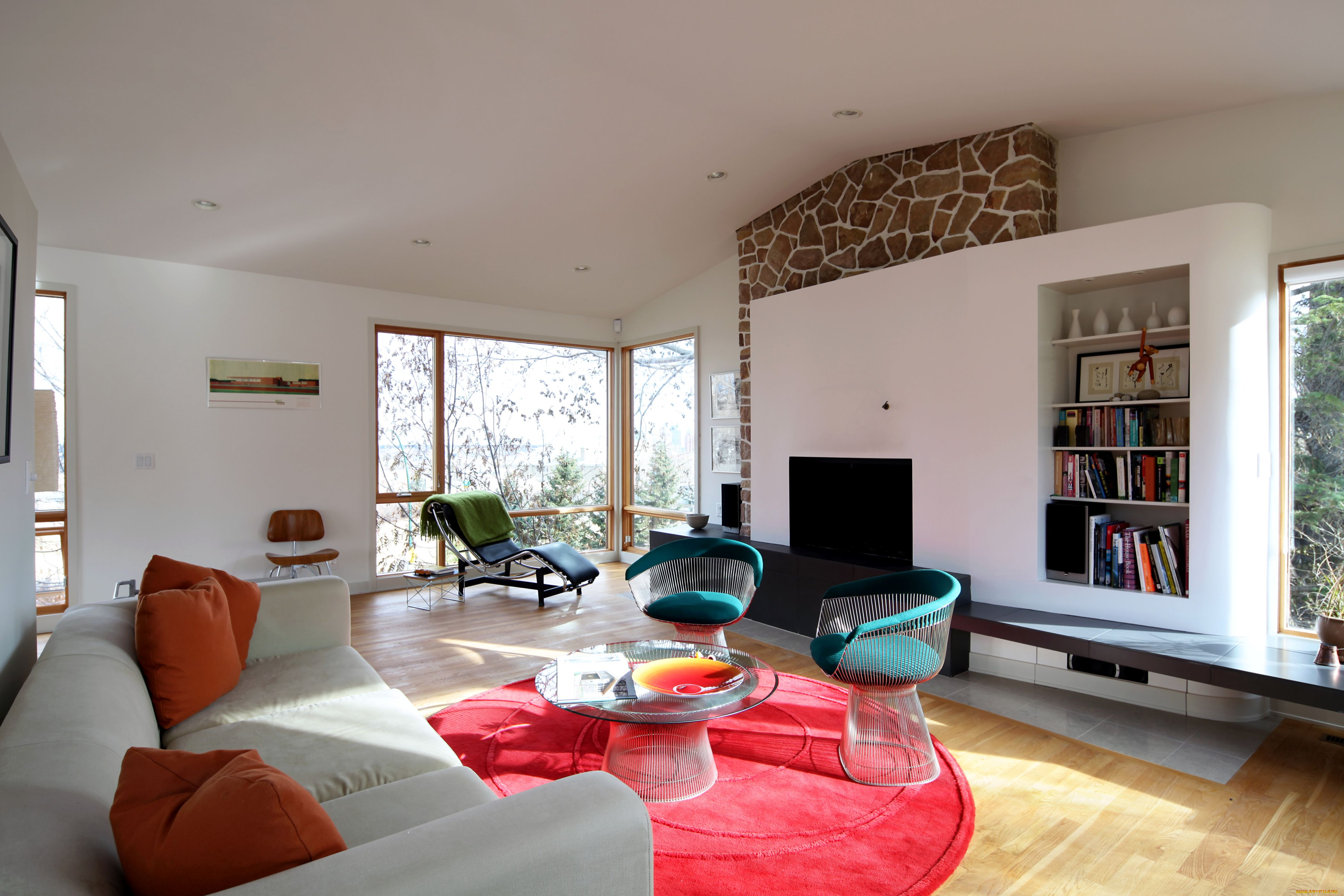интерьер, гостиная, книги, диван, современный, дизайн, кресла, столик