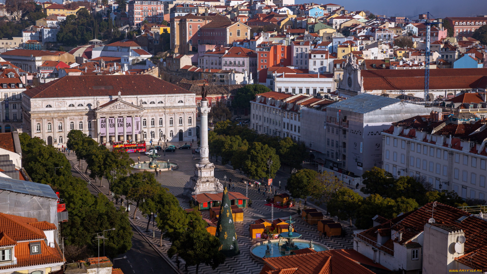 города, лиссабон, , португалия, площадь, памятник, панорама