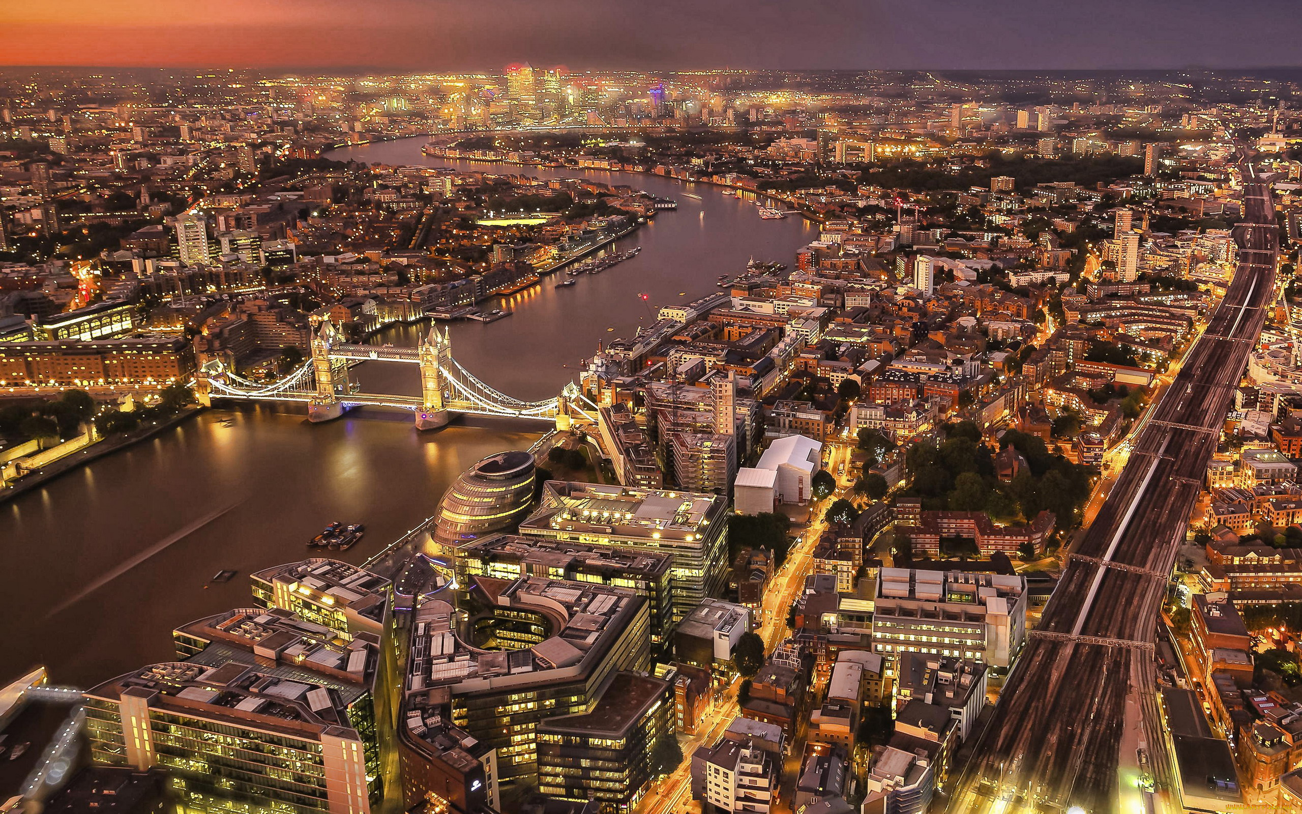 города, лондон, , великобритания, панорама, вечер, огни
