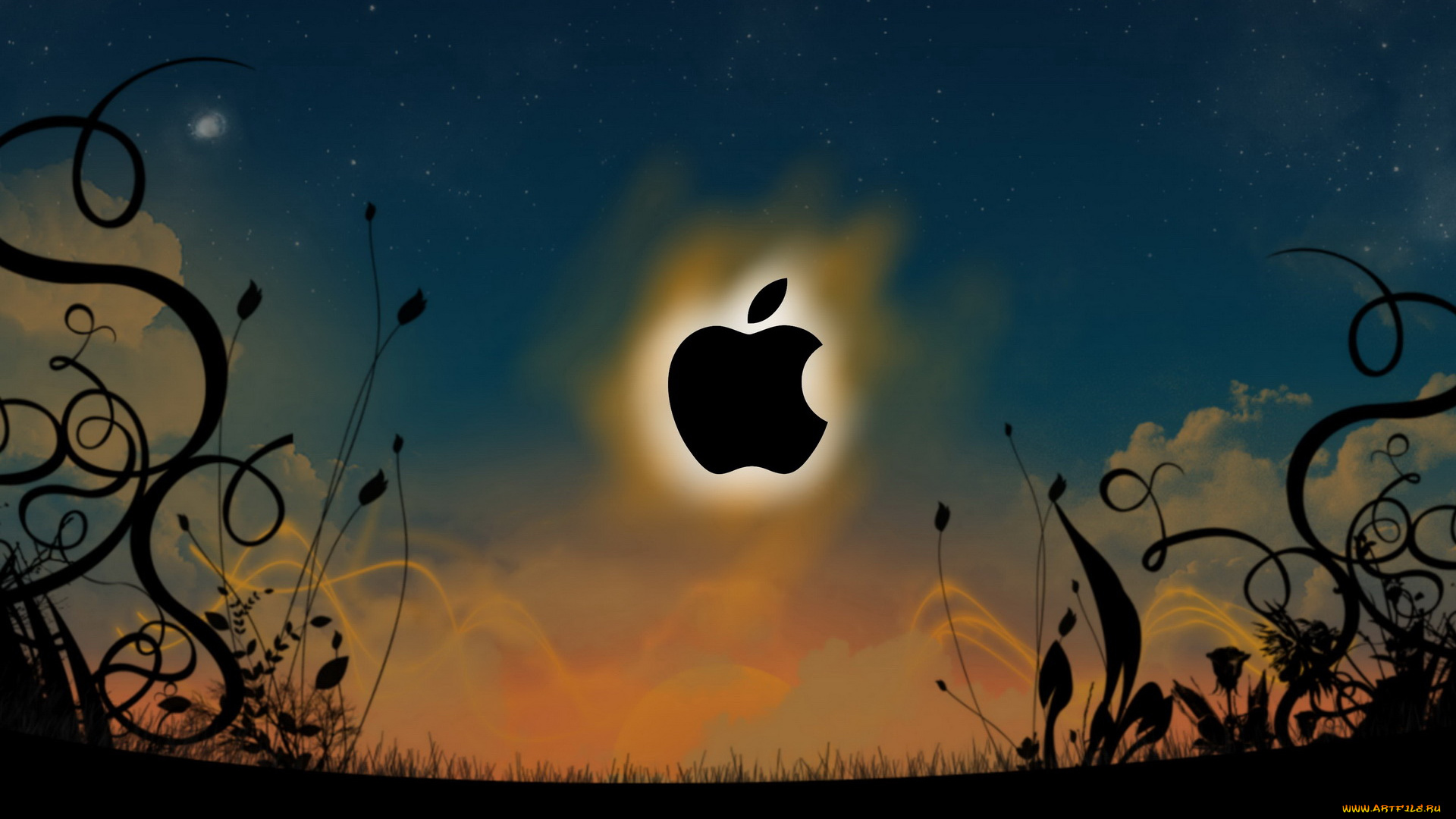 компьютеры, apple, логотип, ночь, яблоко