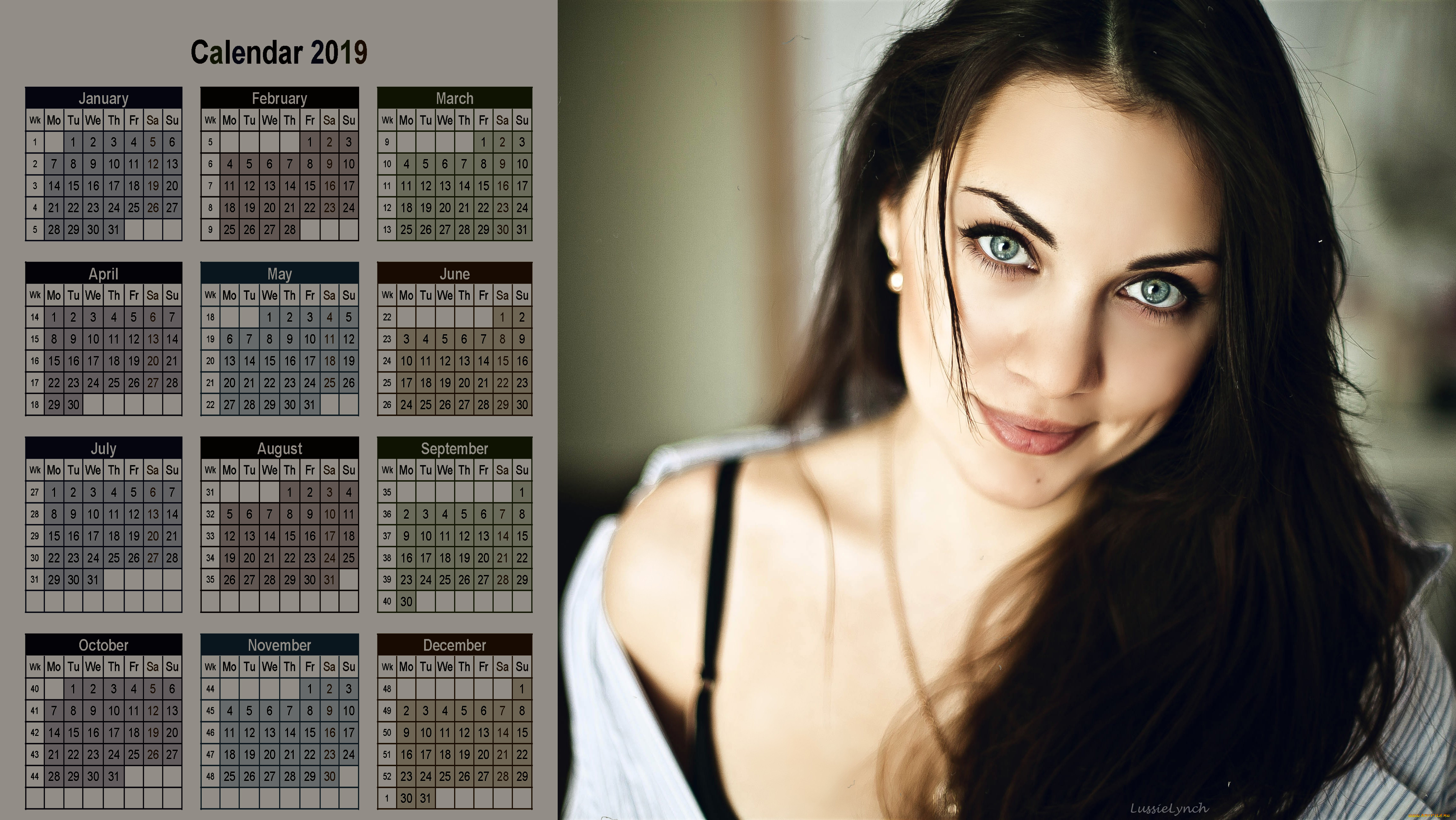 календари, девушки, взгляд, лицо