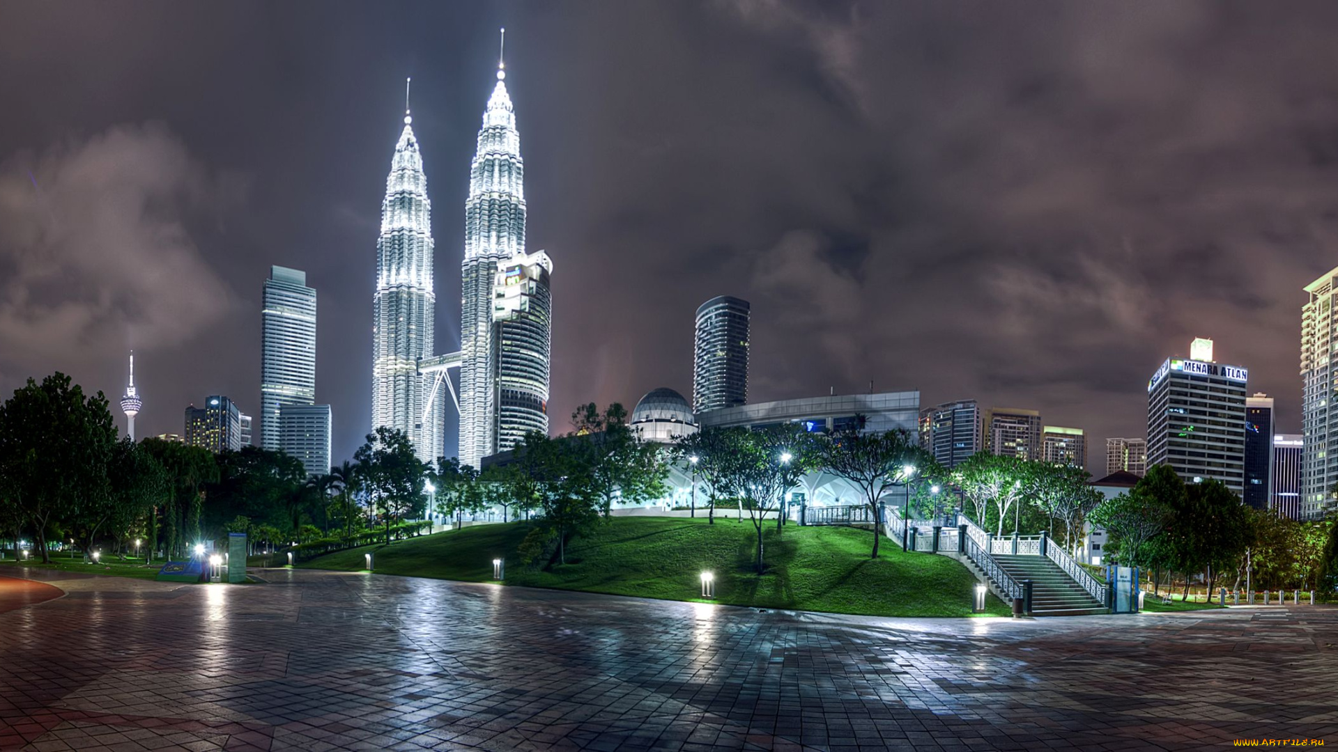 города, куала, лумпур, малайзия, ночь, башни, небоскребы