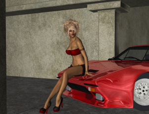 Картинка автомобили 3д автомобиль блондинка юбка девушка