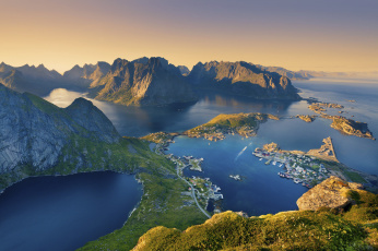 Картинка природа моря океаны дома горы море норвегия лофотенские острова