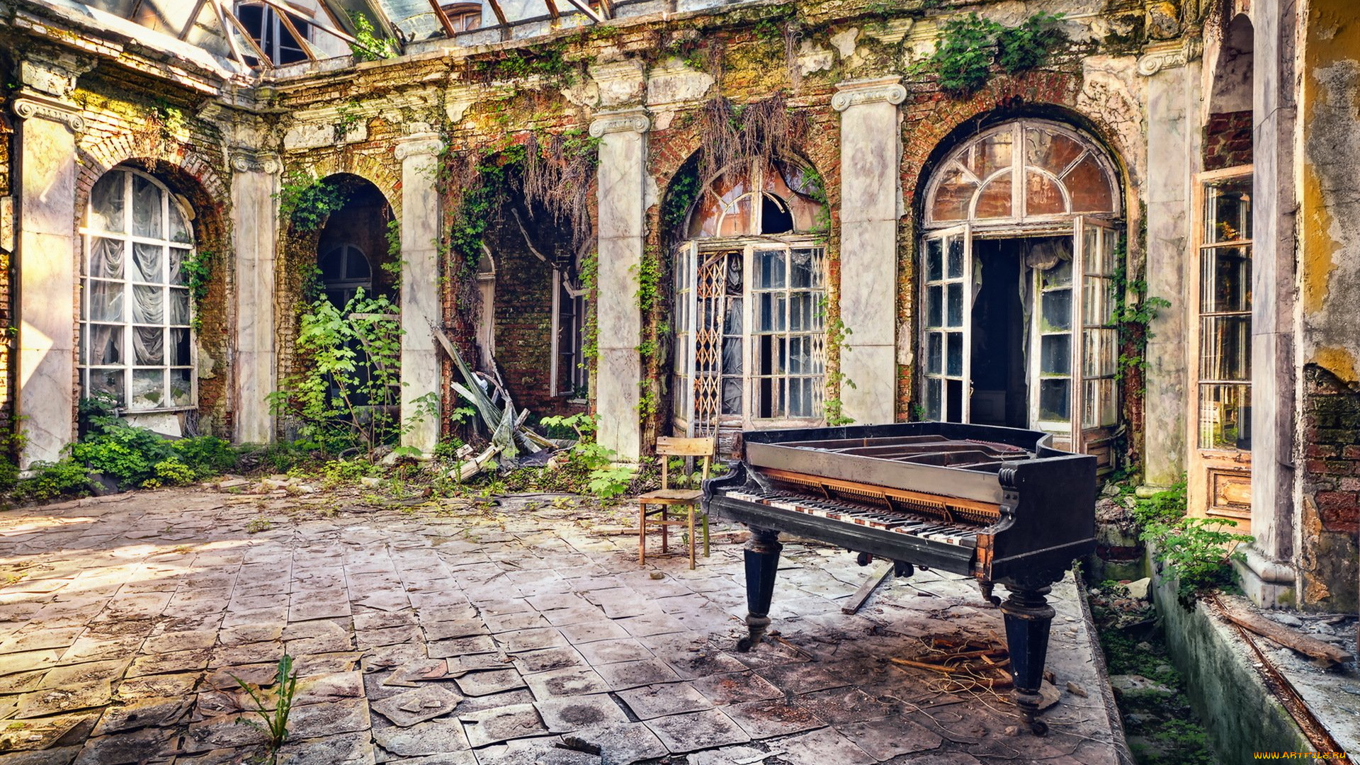 музыка, -музыкальные, инструменты, рояль, двор, дом, стул