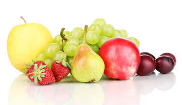 Картинка еда фрукты ягоды яблоки груша клубника виноград сливы