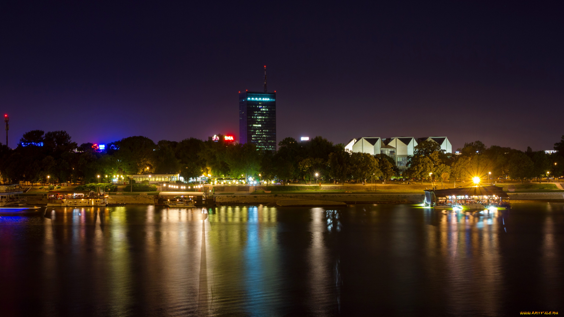 сербия, белград, города, столицы, государств, огни, ночь, дома, море