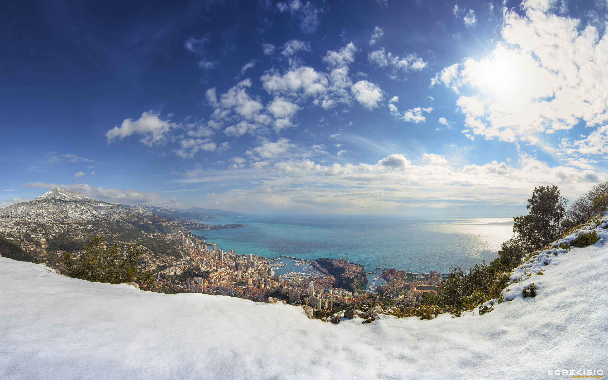 monaco, города, монте, карло, монако, панорама, зима