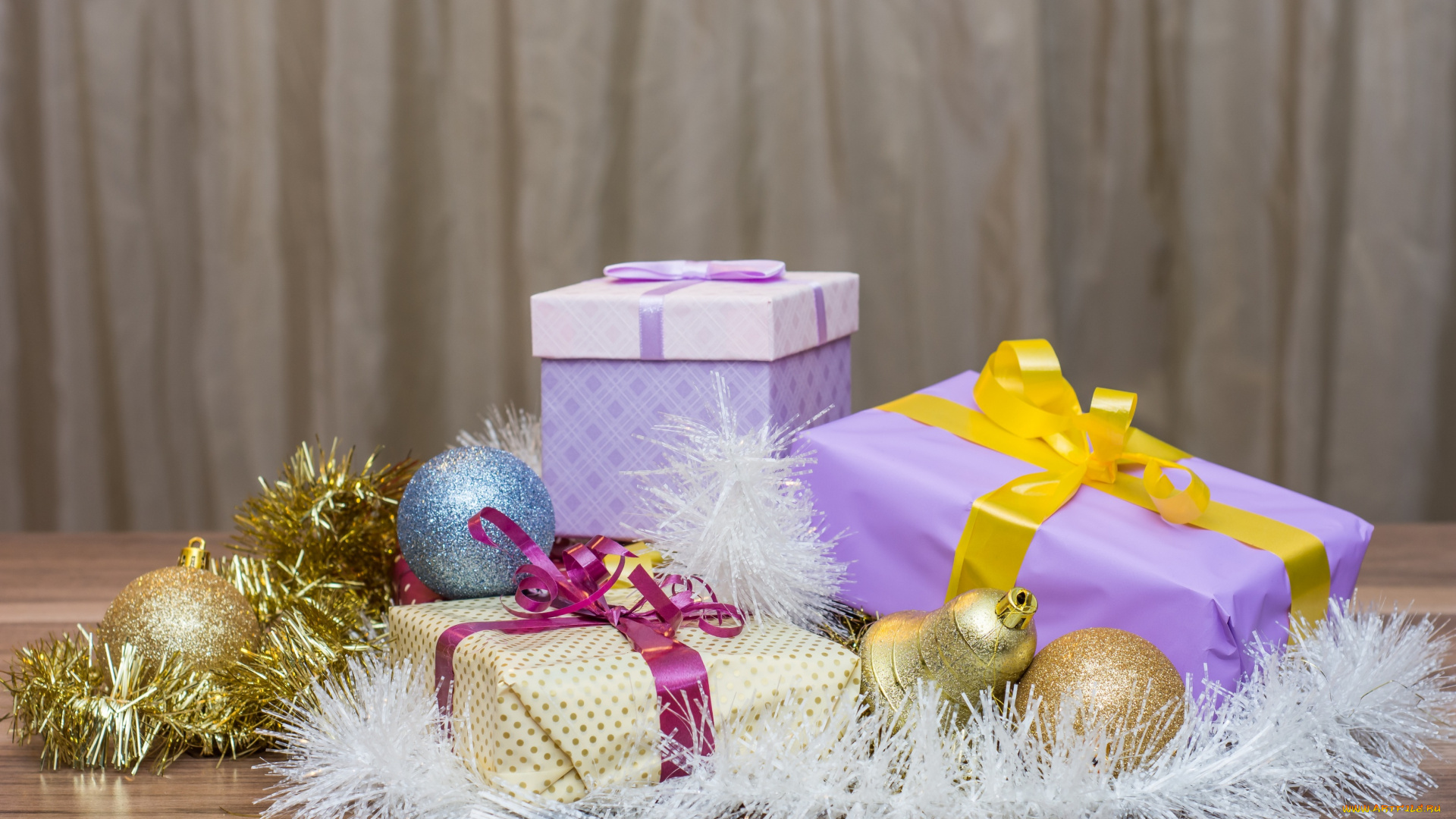 праздничные, подарки, и, коробочки, праздник, мишура, шары, игрушки, подарки, новый, год