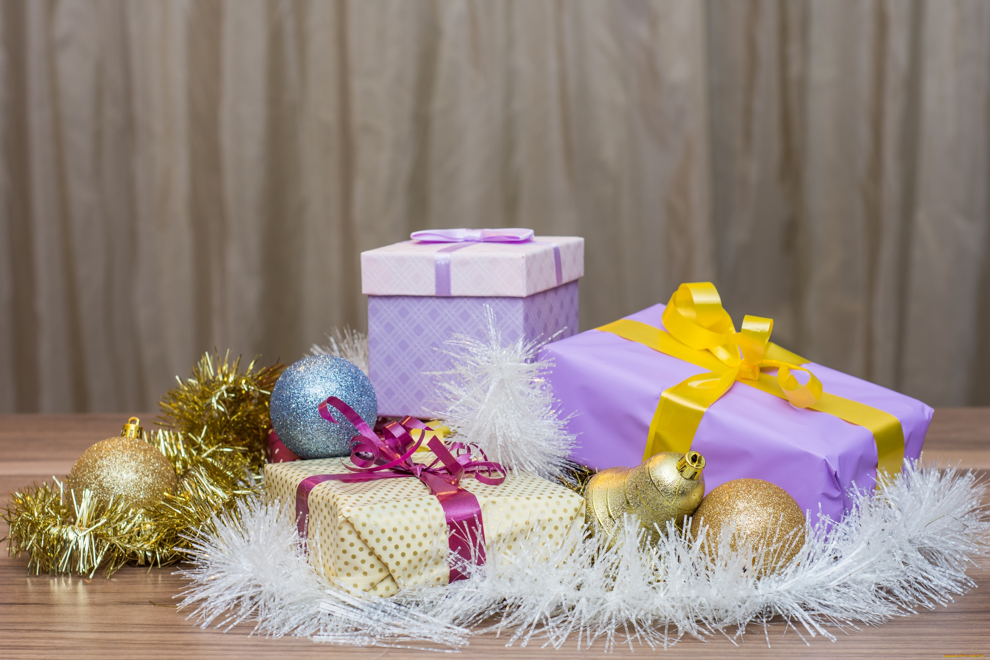 праздничные, подарки, и, коробочки, праздник, мишура, шары, игрушки, подарки, новый, год