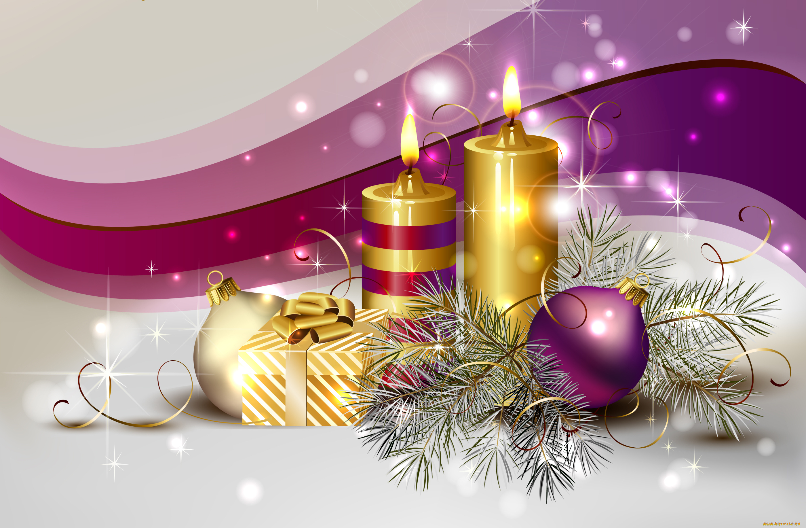 праздничные, векторная, графика, новый, год, шарики, подарок, свечи