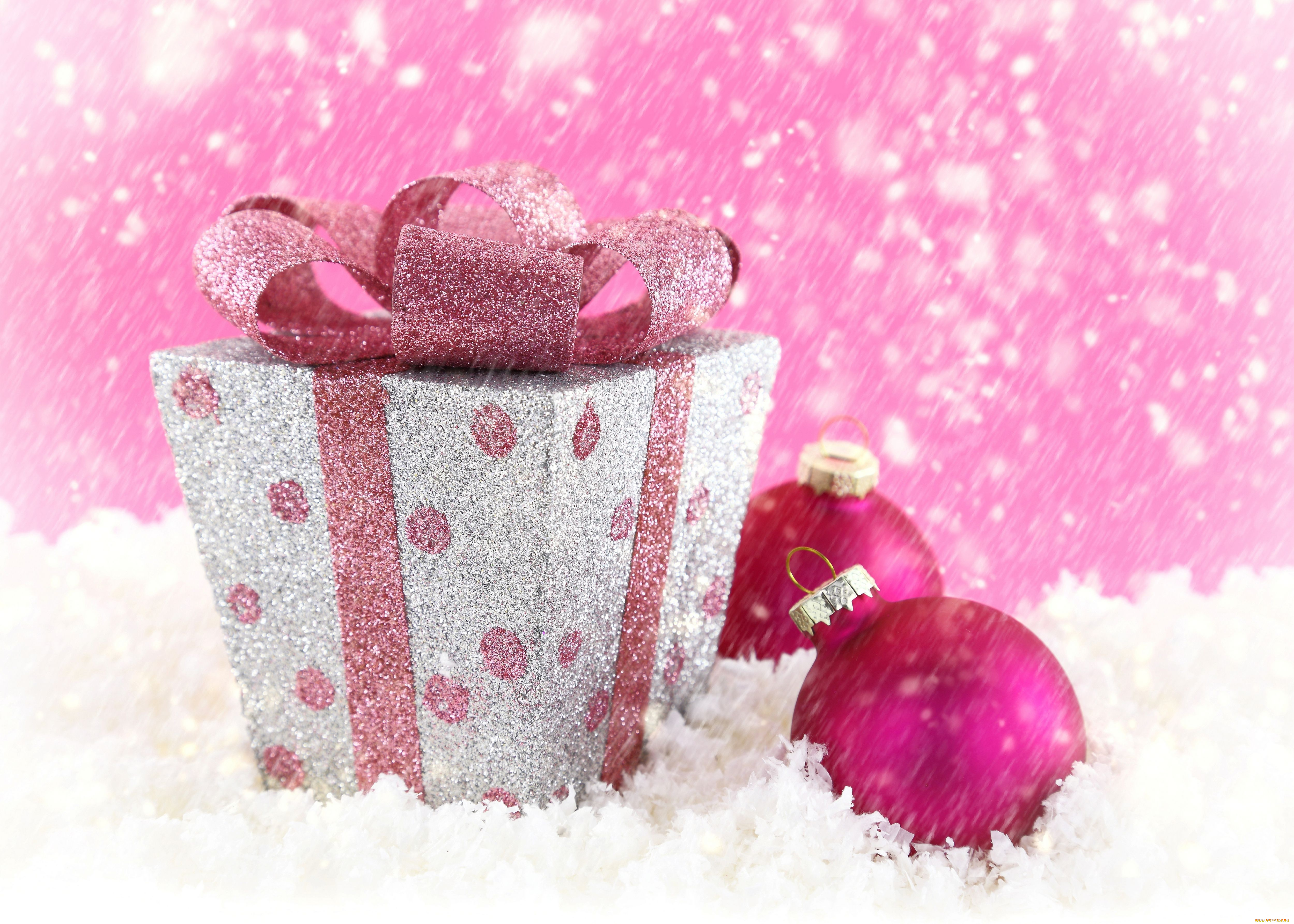 праздничные, подарки, и, коробочки, снег, шарики, подарок, коробка