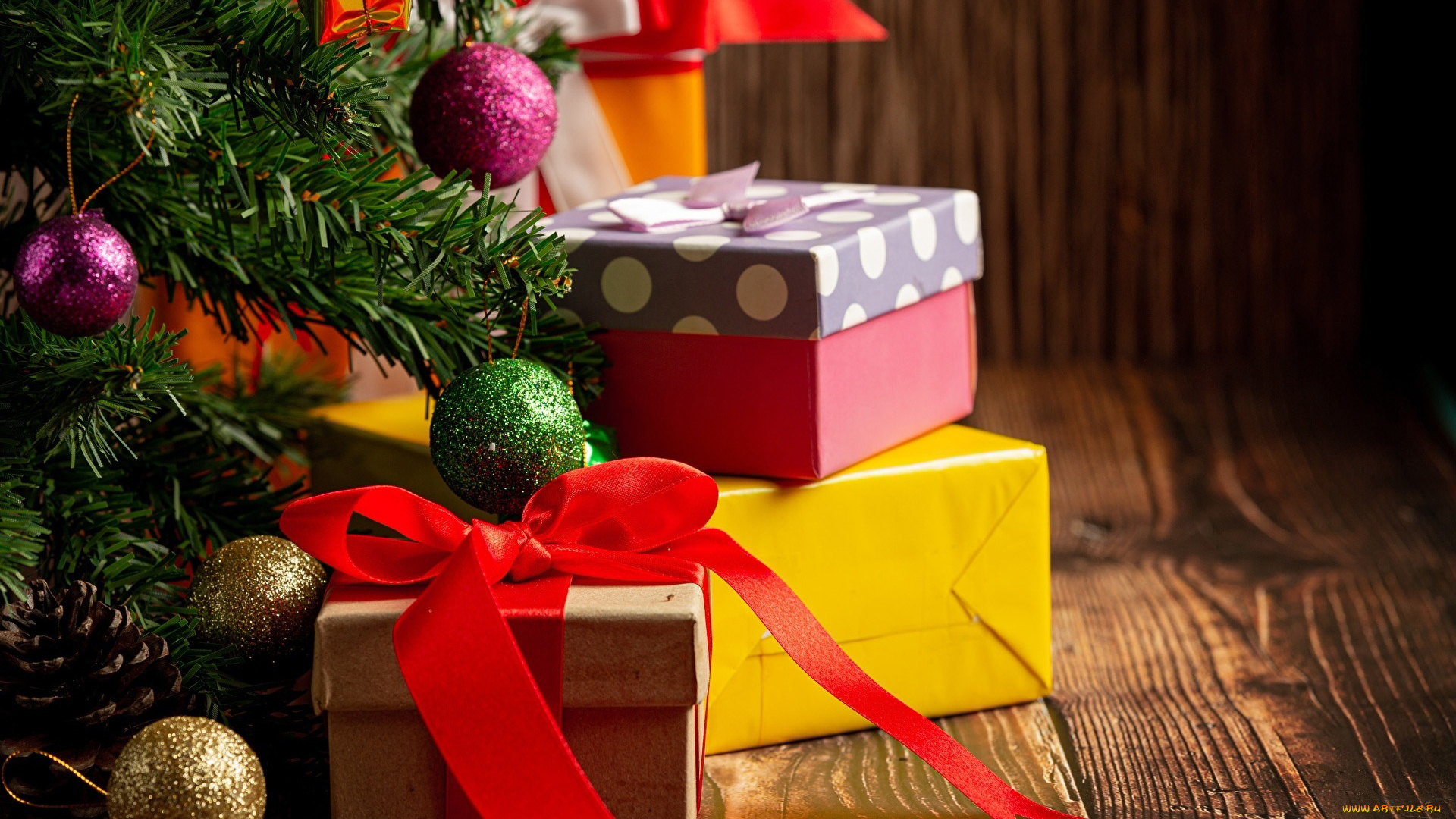 праздничные, подарки, и, коробочки, шарики, подарки, елка