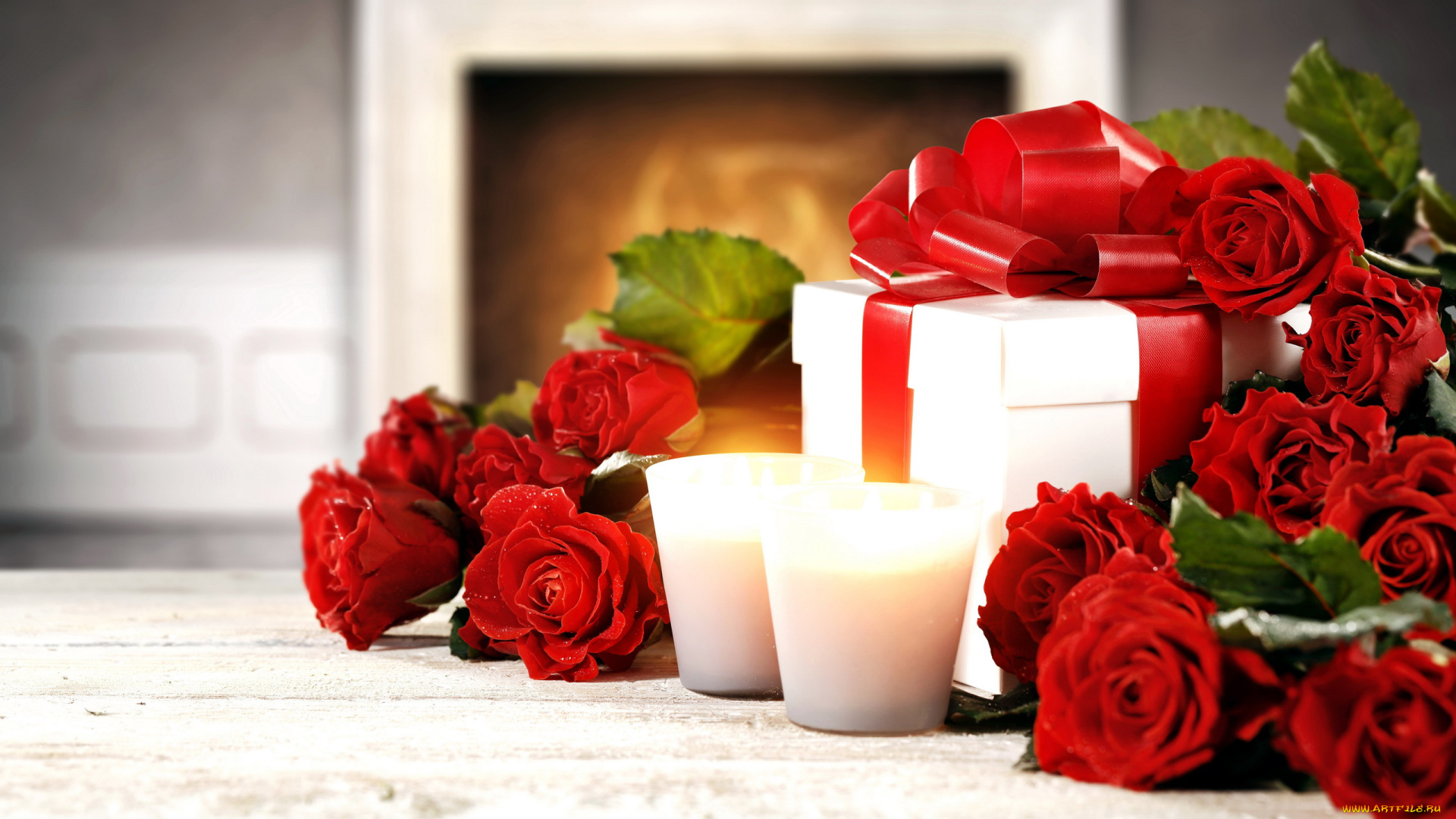праздничные, подарки, и, коробочки, свечи, роза, подарок