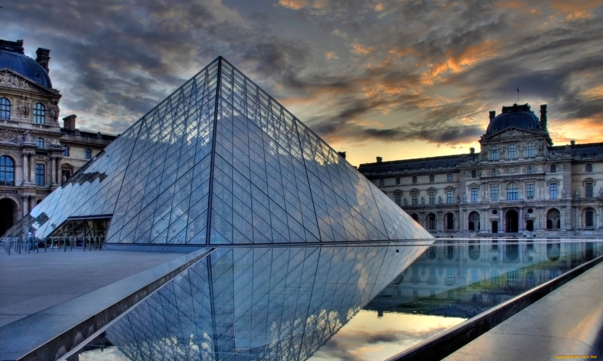 лувр, париж, франция, города, площадь, музей, треугольник
